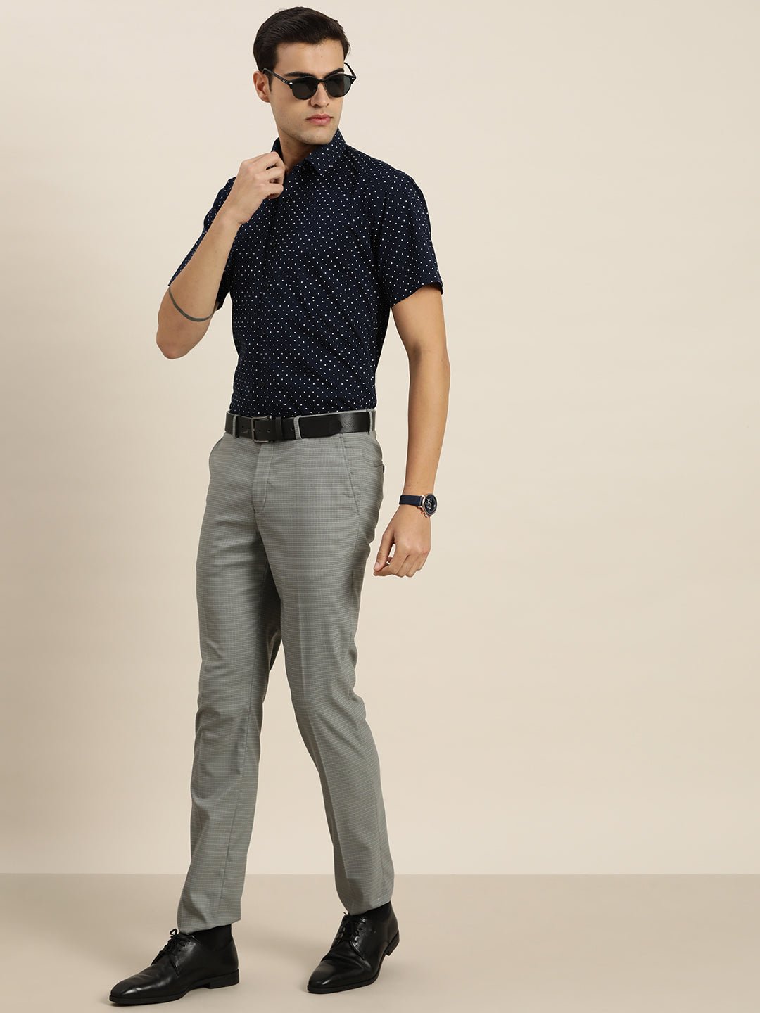 Men Navy & White Print Pure Cotton Slim fit Party Shirt - #folk republic#