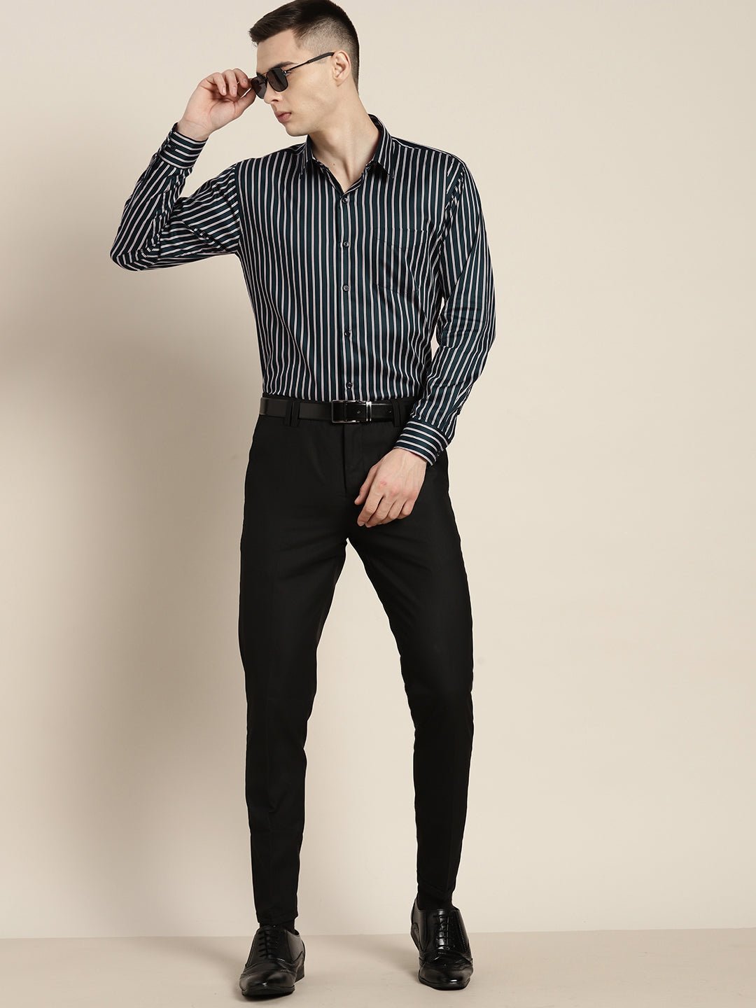Men Navy & White Stripes Pure Cotton Slim fit Formal Shirt - #folk republic#