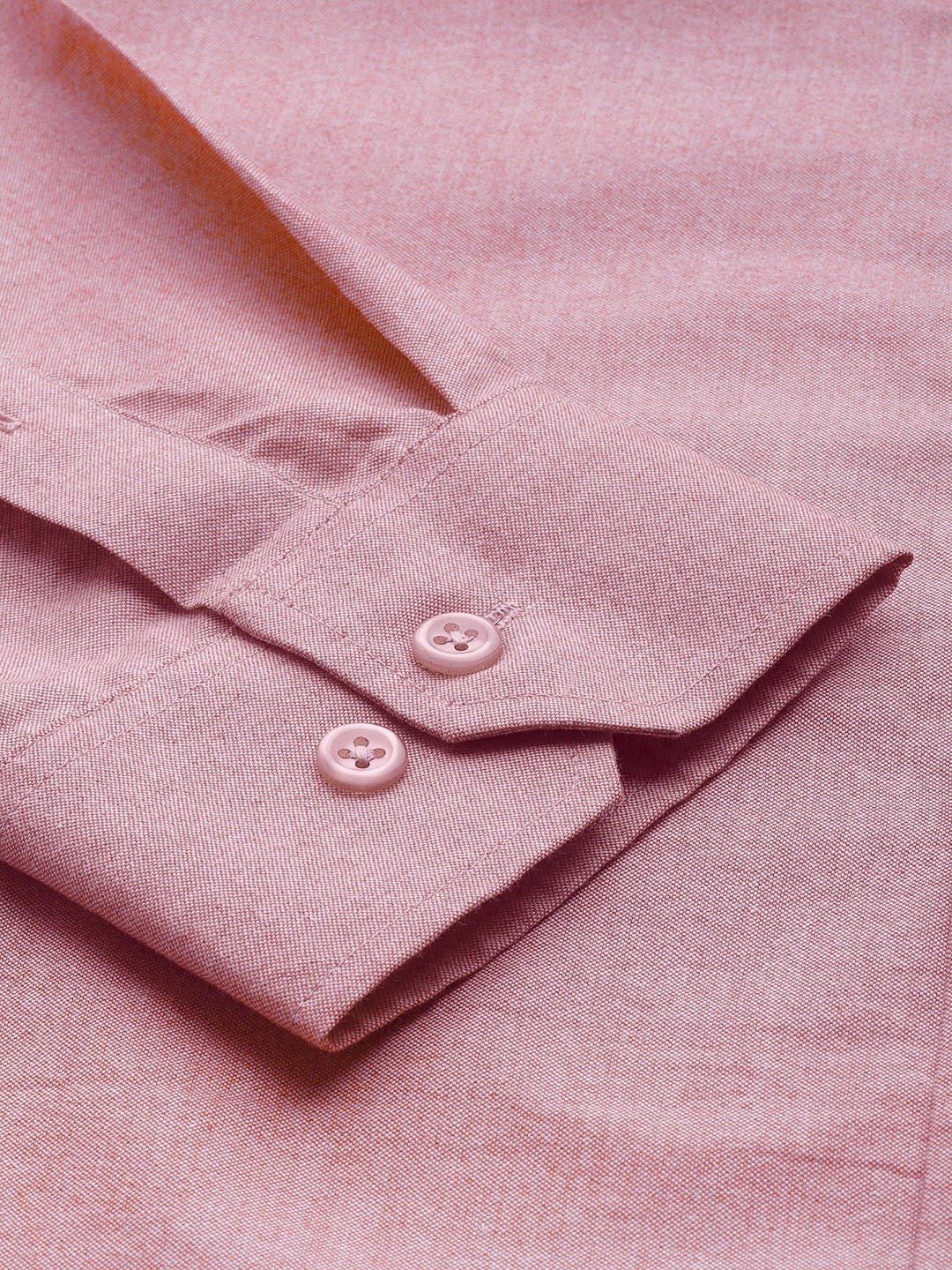 Men Pink Solid Chambray Button Down Collar Slim Fit Formal Shirt - #folk republic#