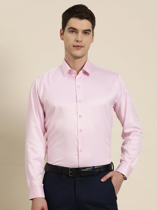 Men Pink Solid Satin Tuxedo Slim fit Formal Shirt - #folk republic#
