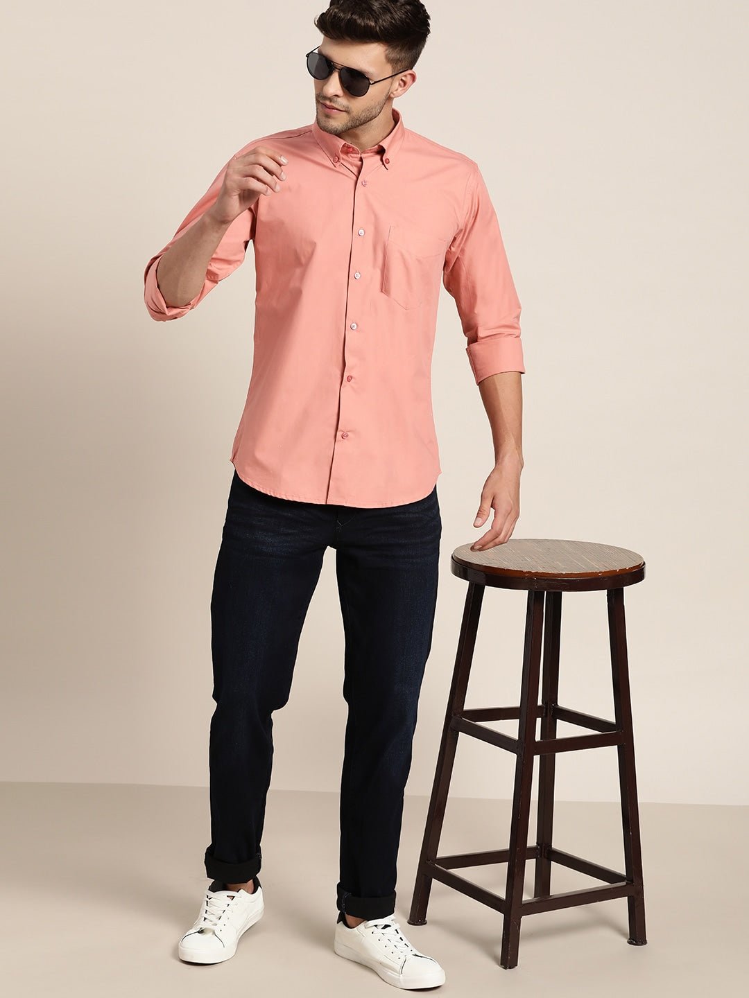 Men Punch Solids Pure Cotton Slim Fit Casual Shirt - #folk republic#