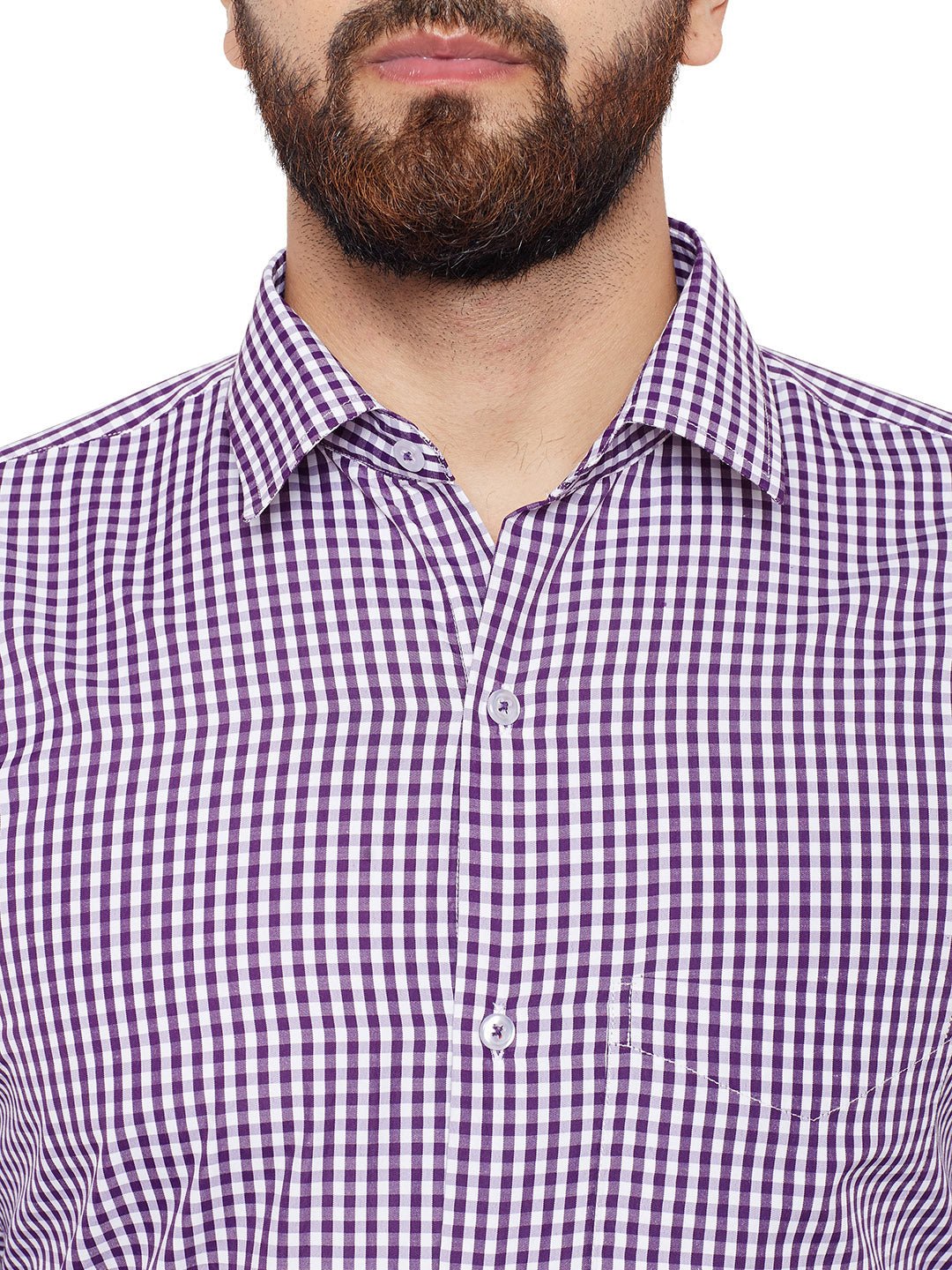 Men Purple Checked Slim Fit Formal Shirt - #folk republic#