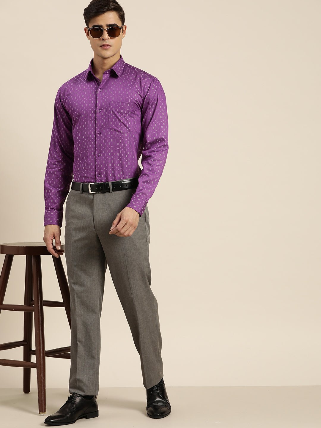 Men Purple Solid Pure Cotton Slim fit Party Shirt - #folk republic#