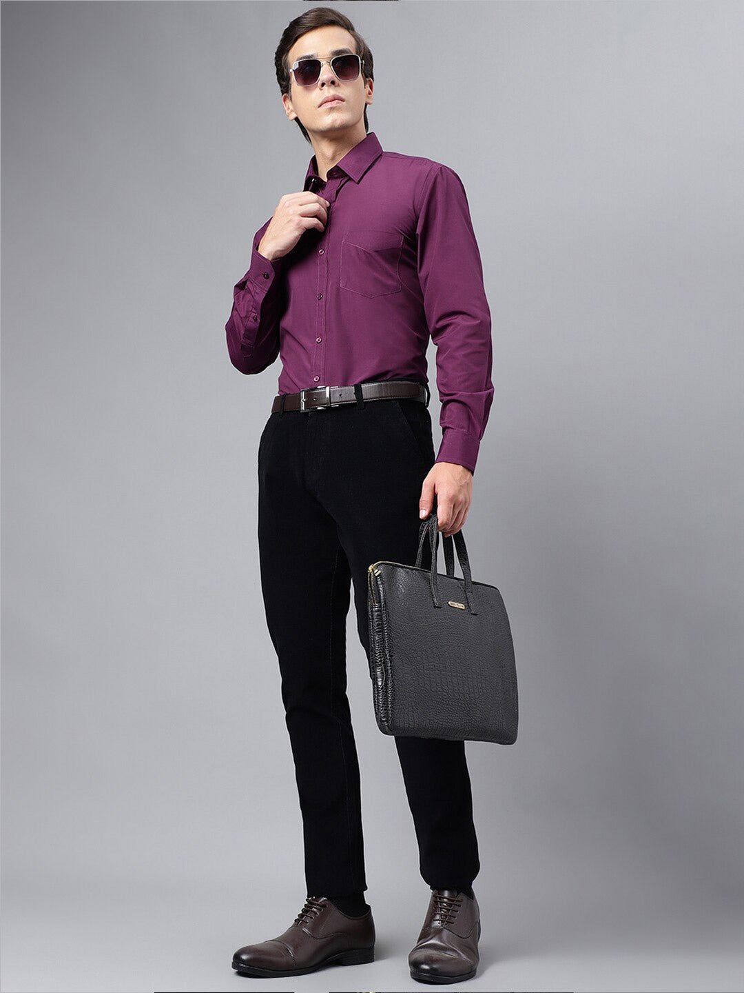 Men Purple Solid Rich Cotton Slim Fit Formal Shirt - #folk republic#