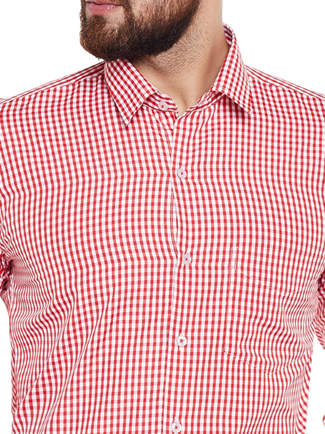 Men Red Checked Slim Fit Formal Shirt - #folk republic#