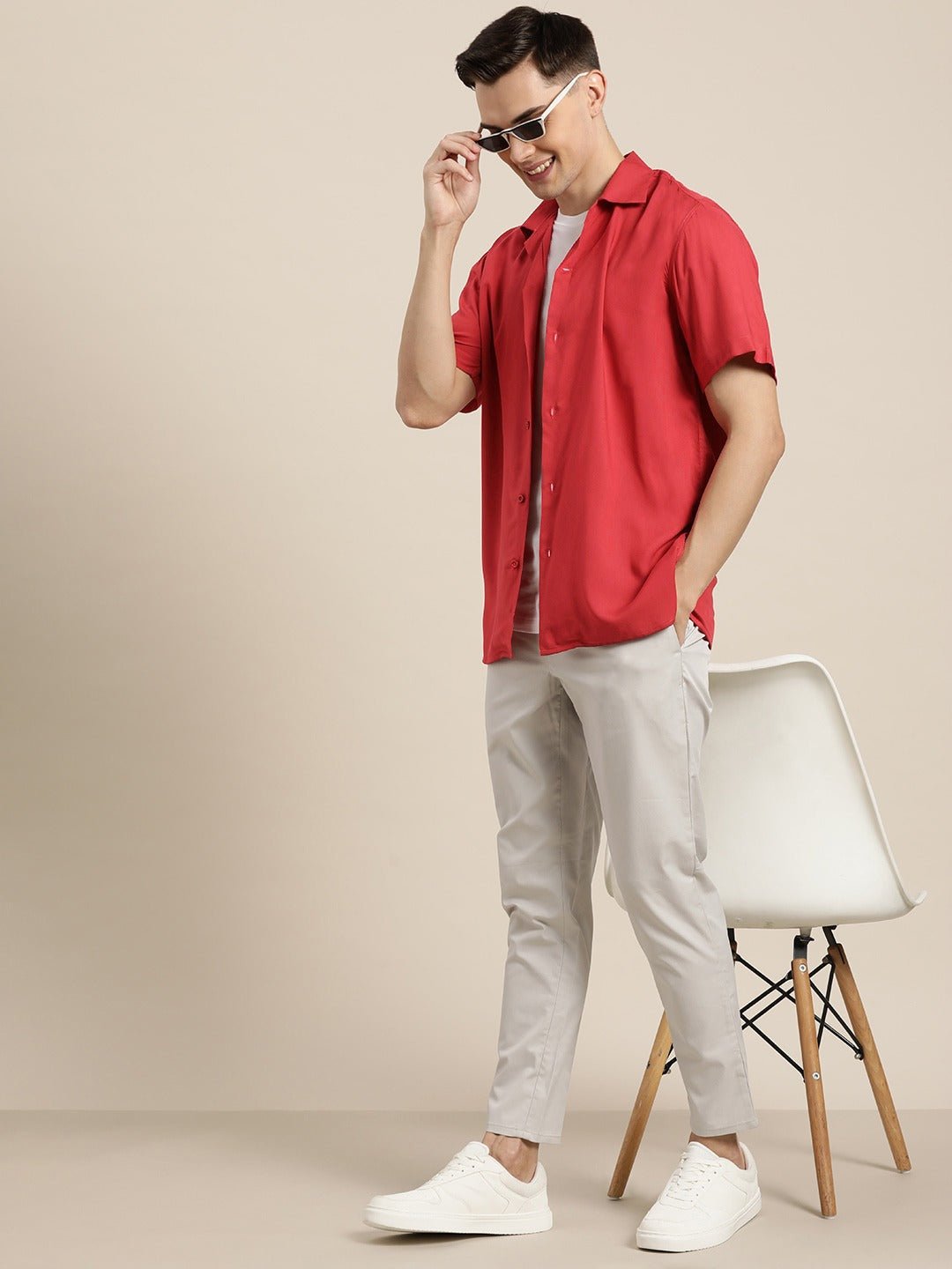 Men Red Solid Viscose Rayon Relaxed Fit Casual Resort Shirt - #folk republic#