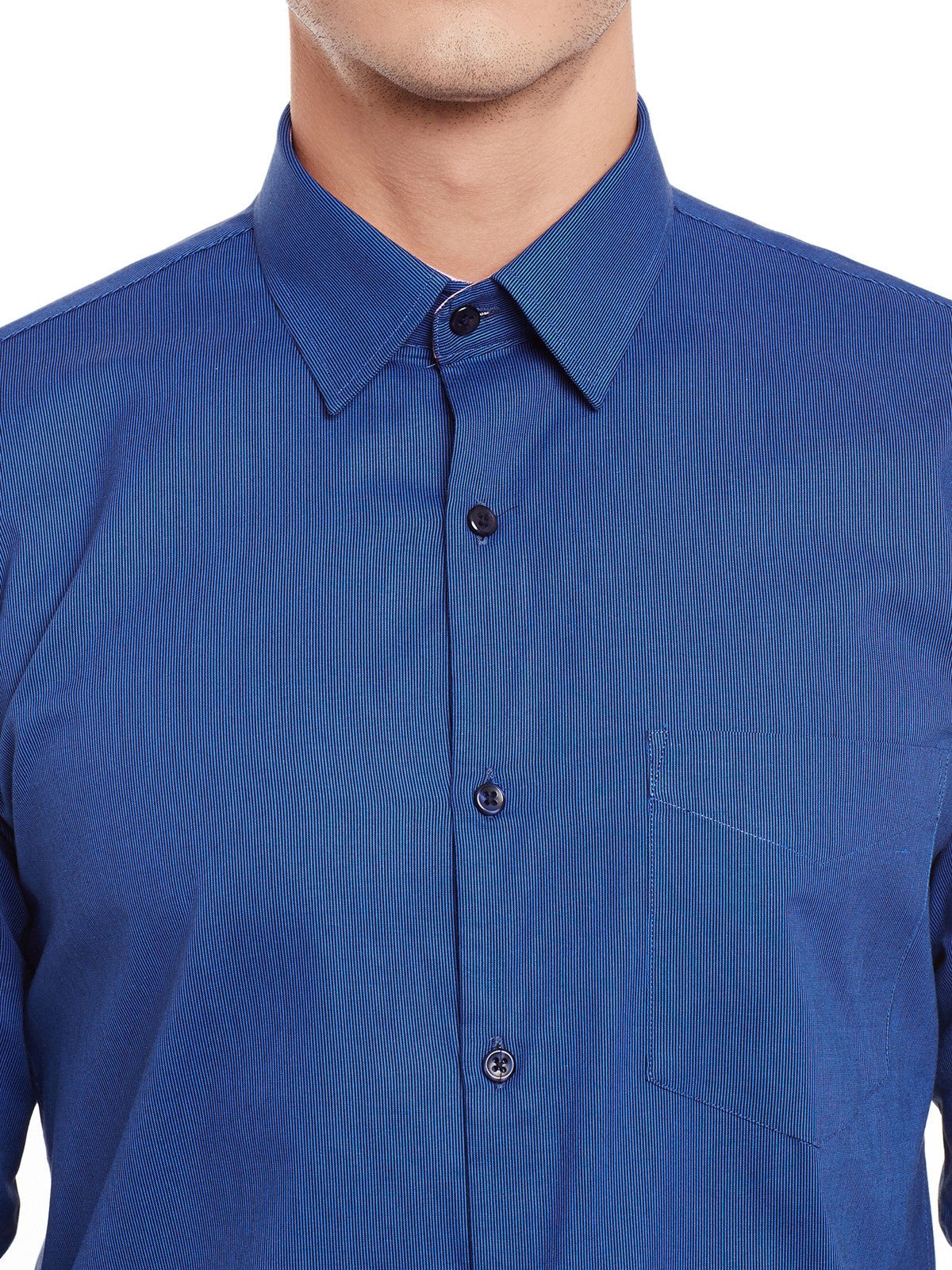Men Royal Blue Self Design Pure Cotton Slim Fit Formal Shirt - #folk republic#