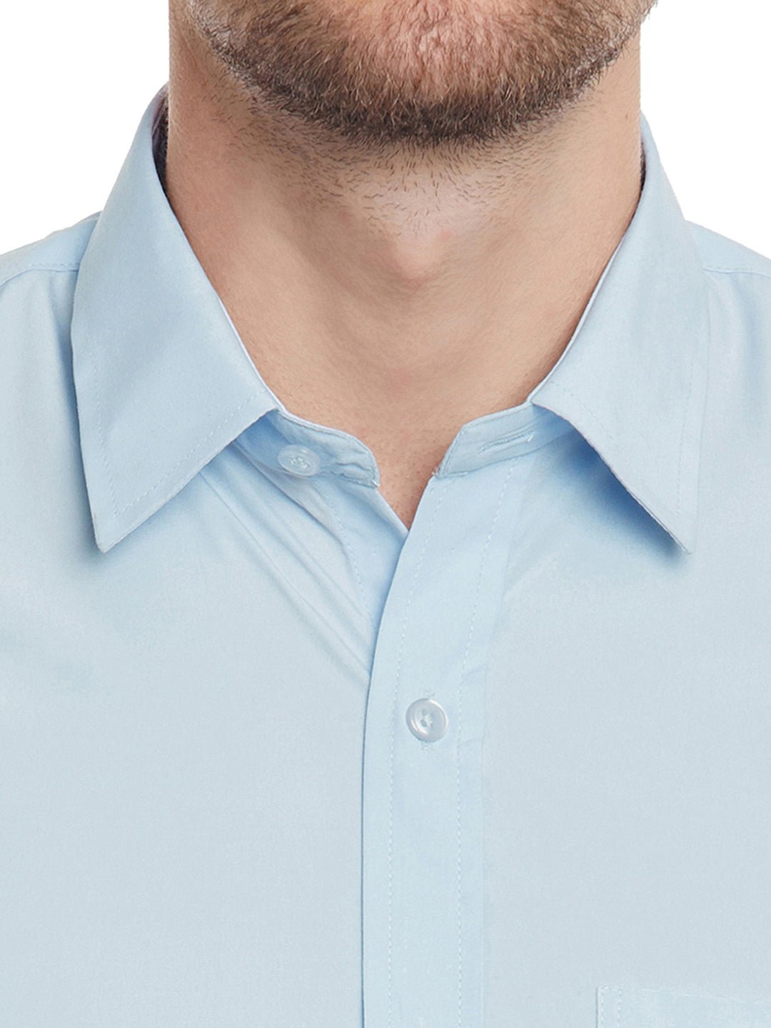 Men Sky Blue Solid Cotton Slim Fit Formal Shirt - #folk republic#