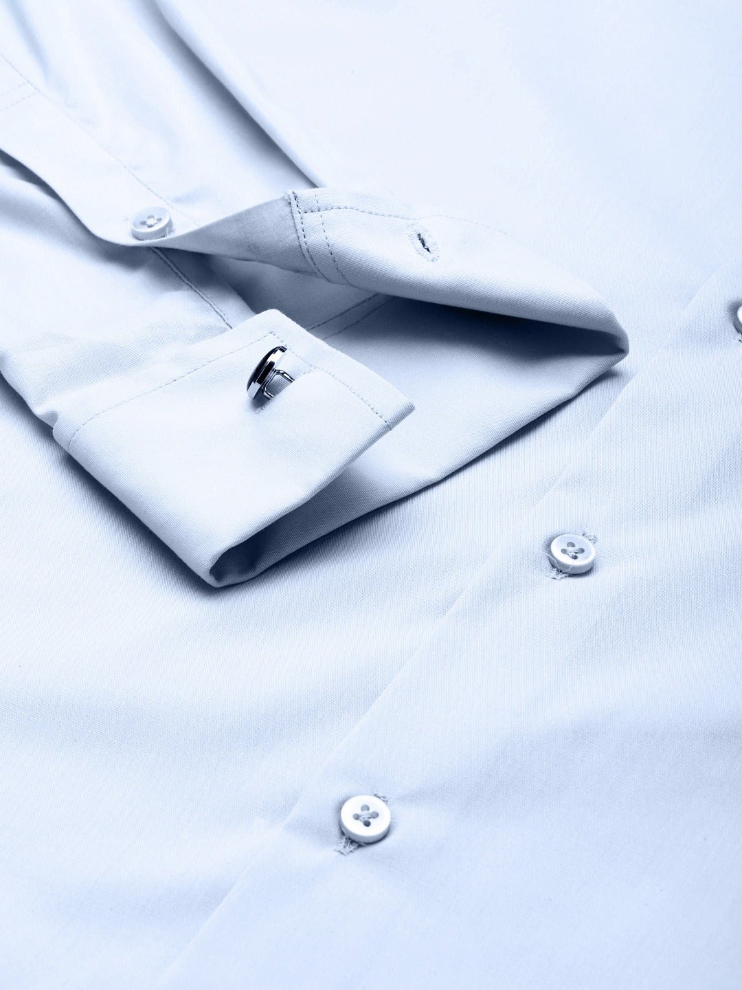 Men Sky Solid Pure Cotton French Cuff Slim Fit Formal Shirt - #folk republic#