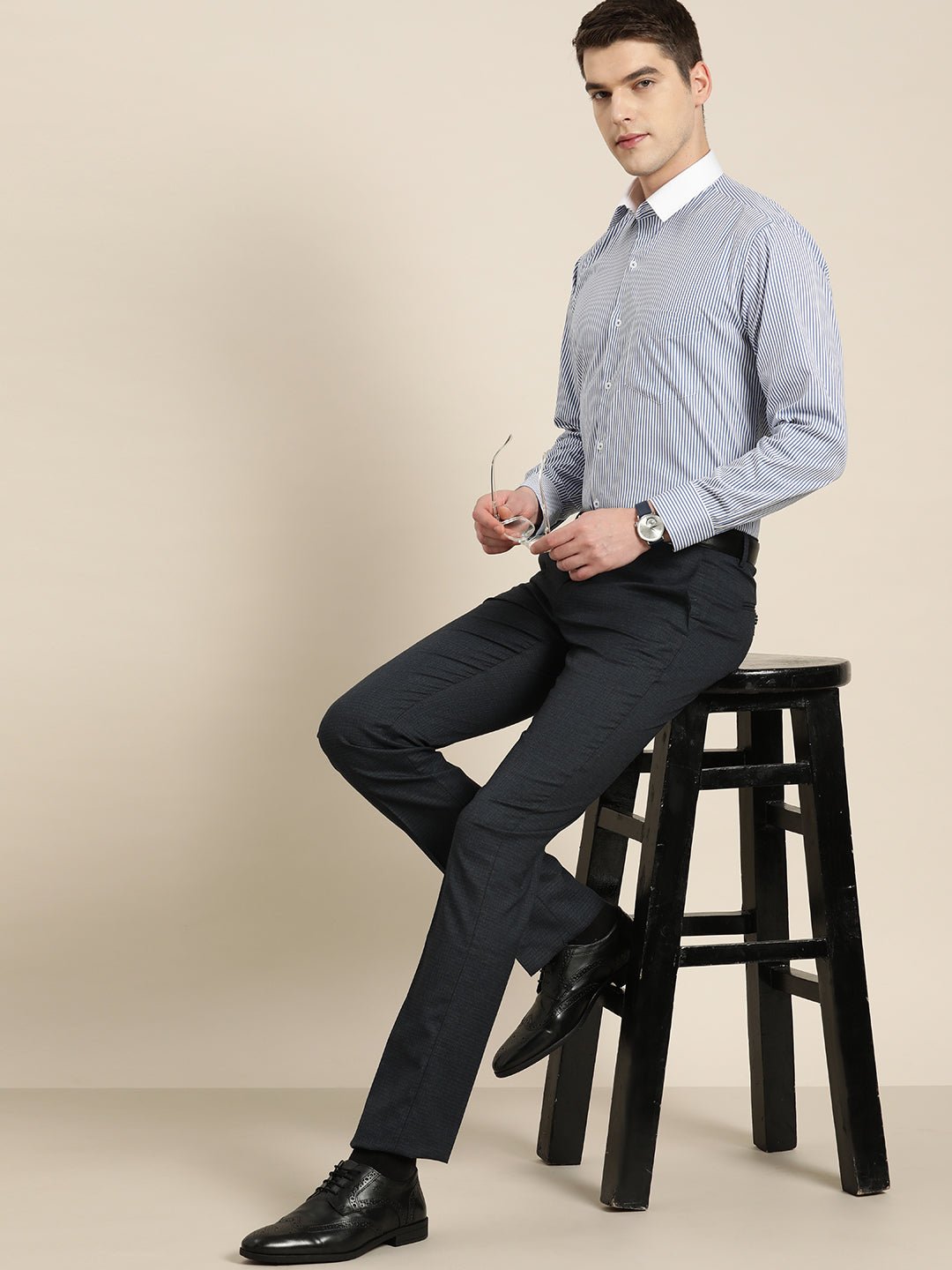 Men White & Blue Stripes Pure Cotton Slim fit Formal Shirt - #folk republic#