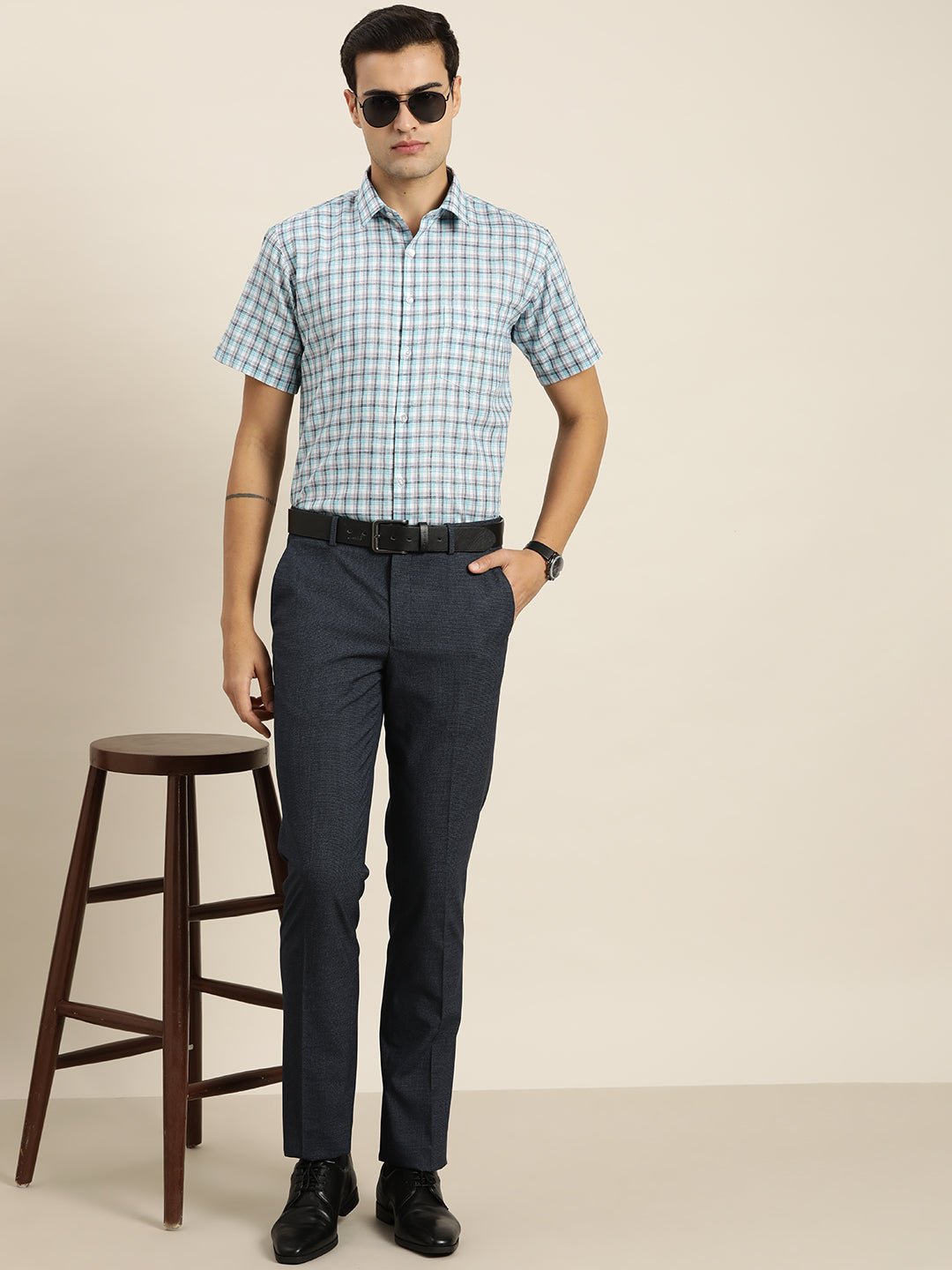 Men White & Grey Checks Cotton Rich Slim fit Formal Shirt - #folk republic#