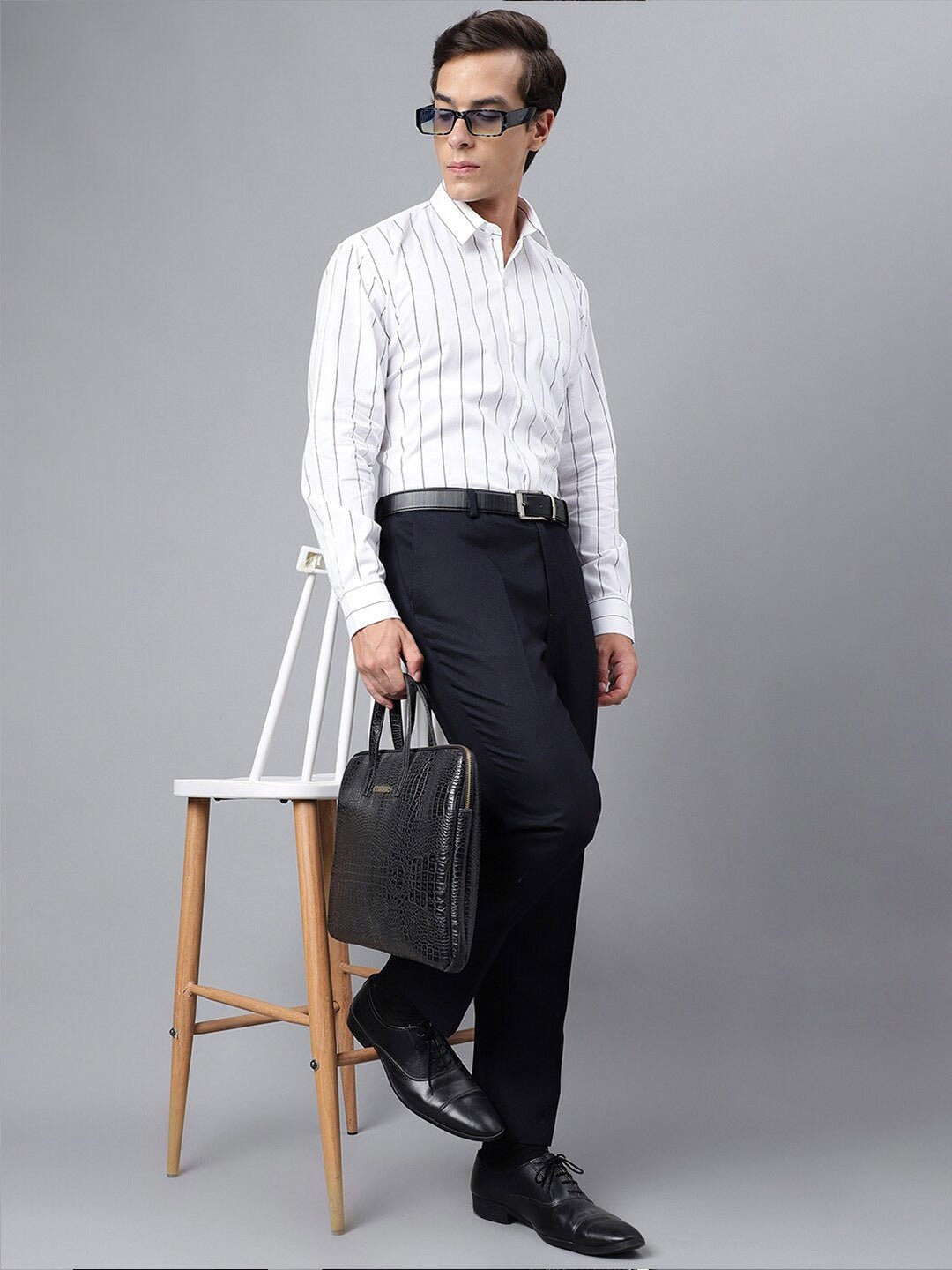Men White Pure Cotton Striped Slim Fit Formal Shirt - #folk republic#