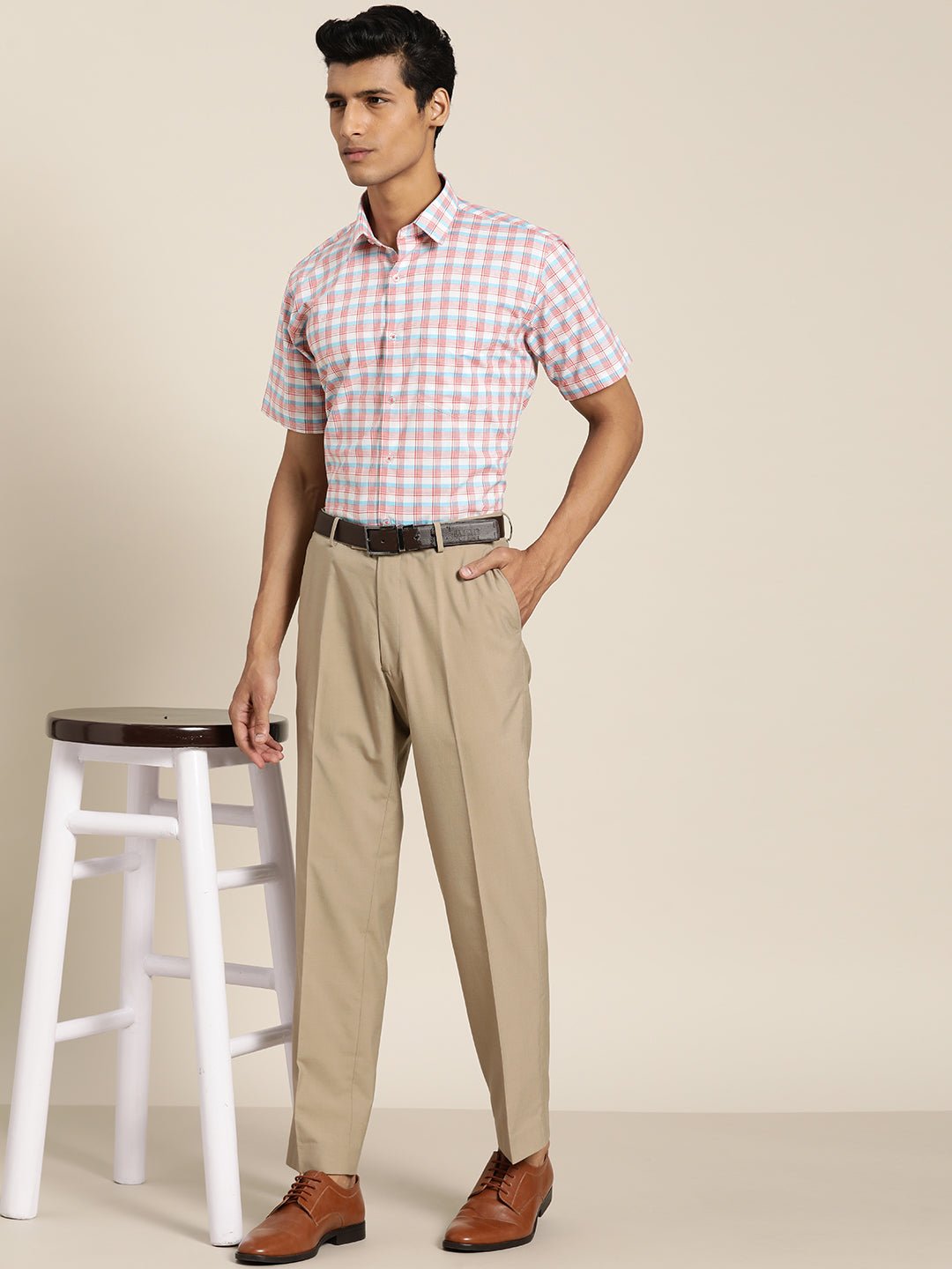 Men White & Red Checks Pure Cotton Slim Fit Formal Shirt - #folk republic#