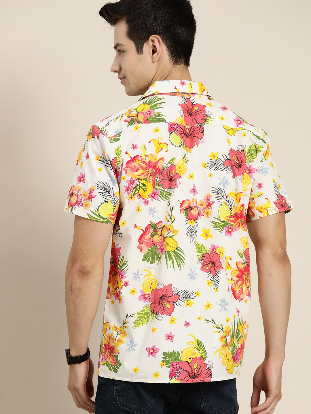 Men White & Red Prints Pure Cotton Relaxed Fit Casual Resort shirt - #folk republic#