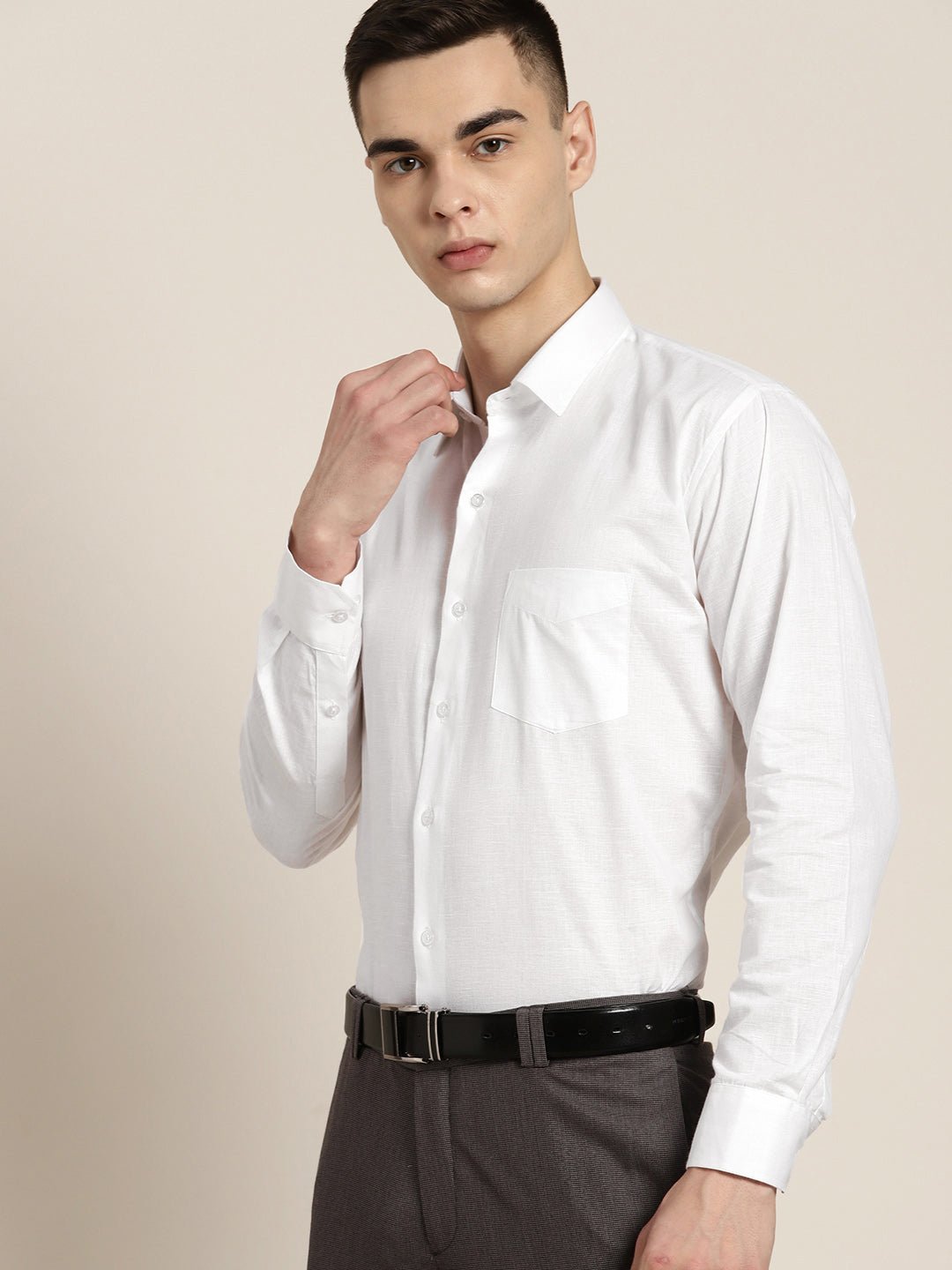 Men White Solid Linen Cotton Slim fit Formal Shirt - #folk republic#