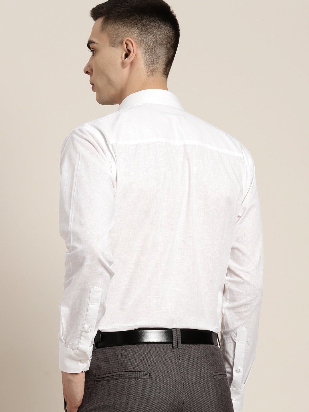 Men White Solid Linen Cotton Slim fit Formal Shirt - #folk republic#