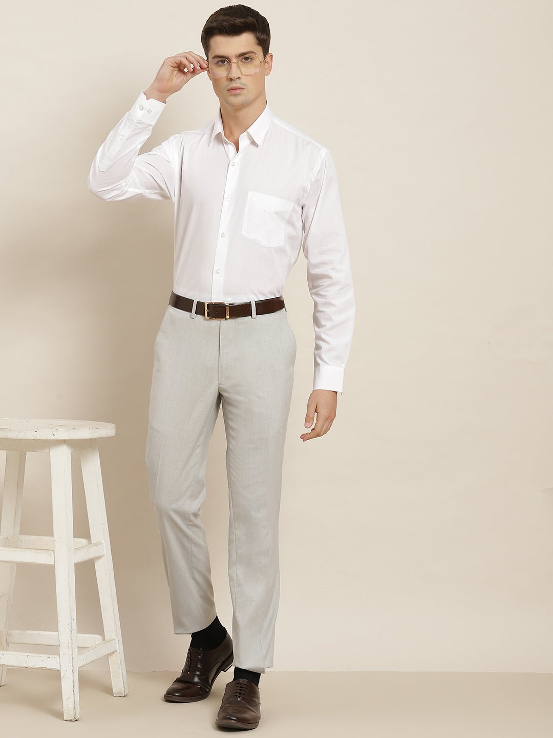 Men White Solid Pure Cotton Regular Fit Formal Shirt - #folk republic#