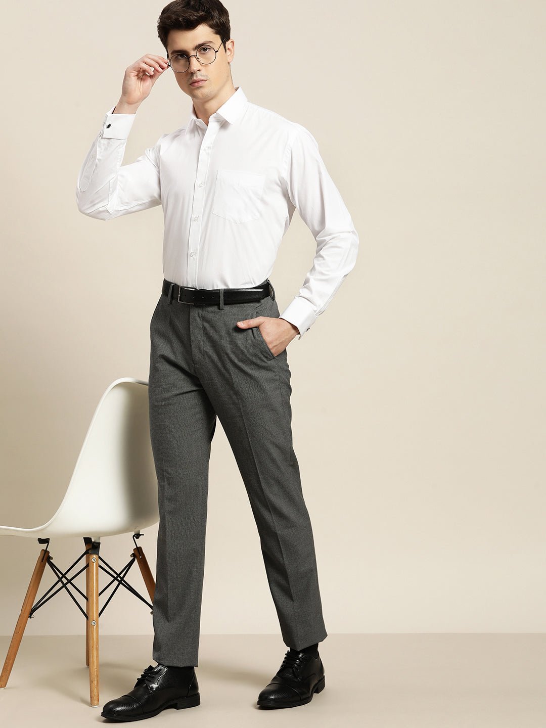 Men White Solid Pure Cotton Regular Fit French Cuff Formal Shirt - #folk republic#