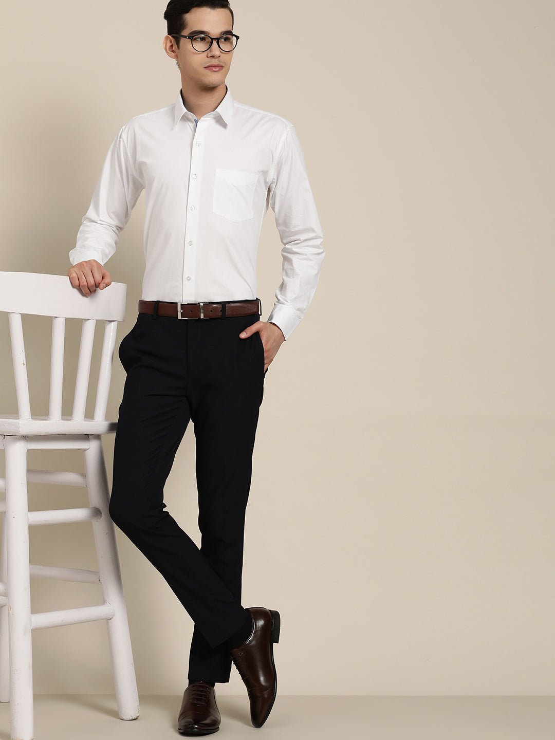 Men White Solid Slim Fit Pure Cotton Formal Shirt - #folk republic#