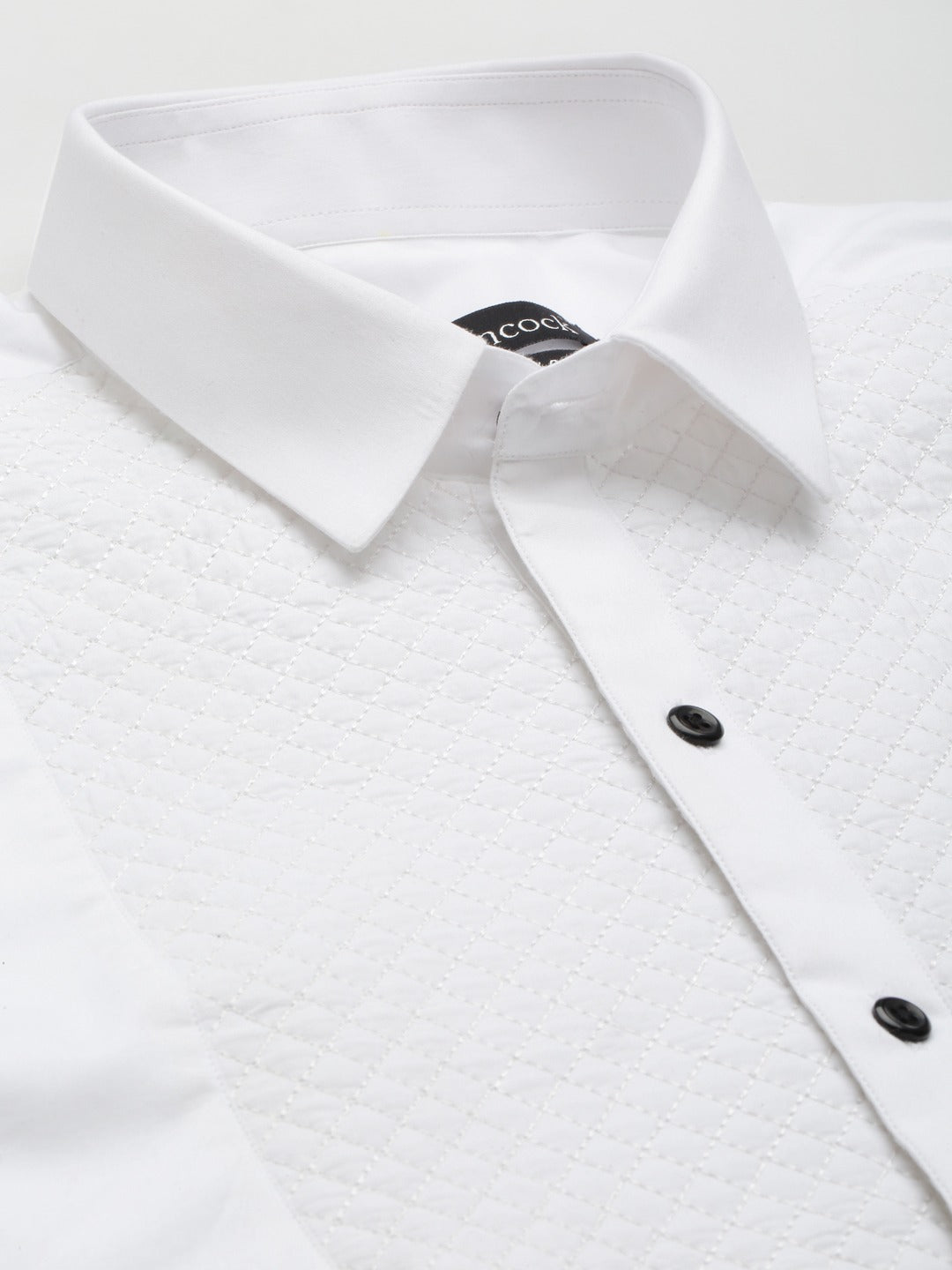 Men White Solid Tuxedo Quilted Pure Cotton Slim Fit Formal Shirt - #folk republic#