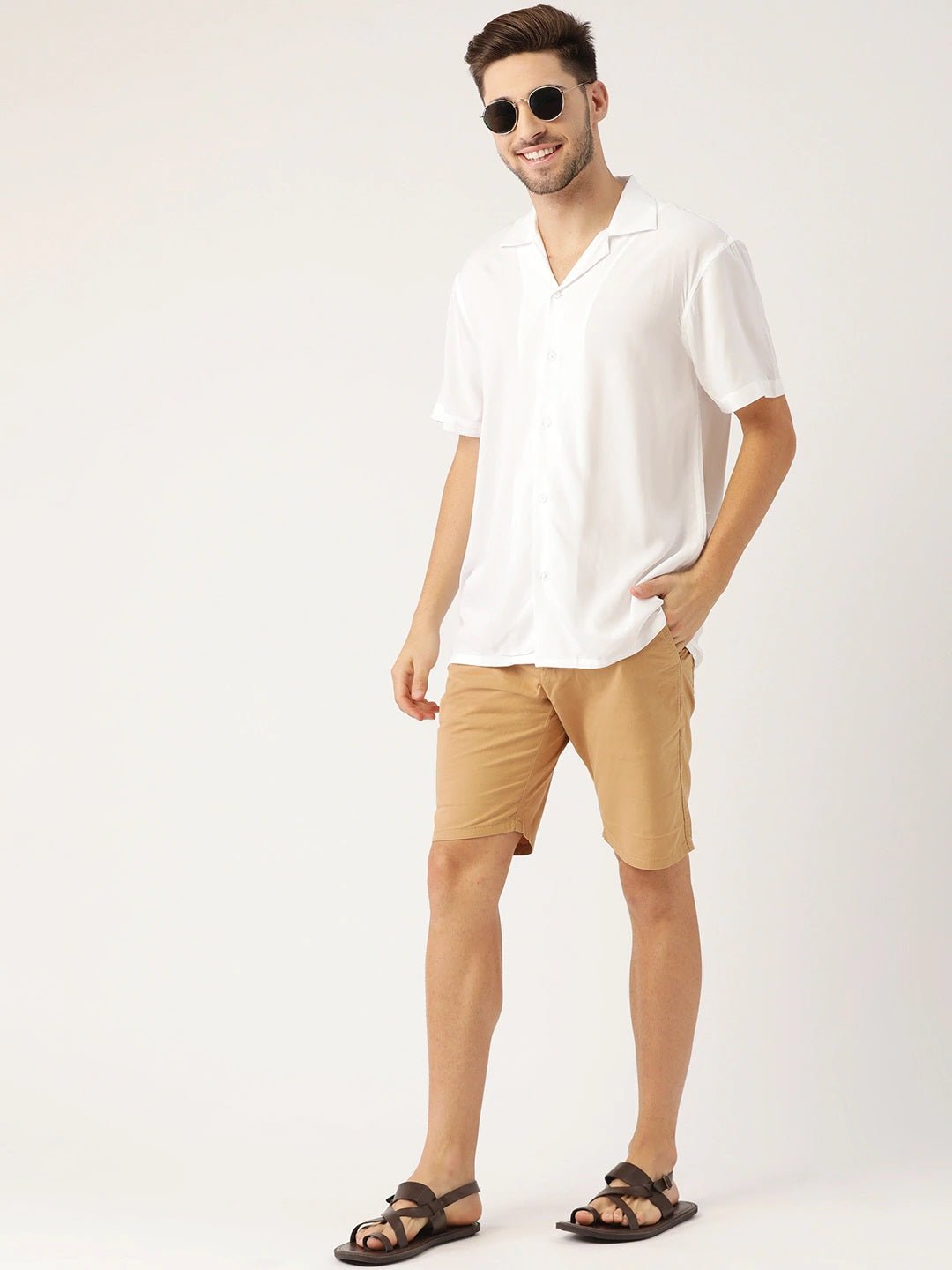 Men White Solid Viscose Rayon Relaxed Fit Casual Resort Shirt - #folk republic#
