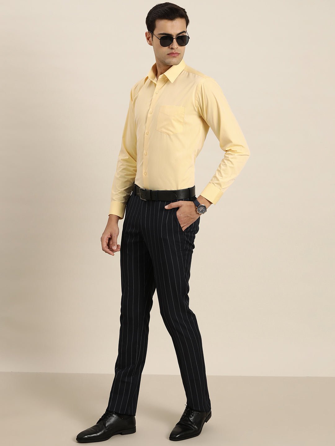 Men Yellow Solid Cotton Rich Slim fit Formal Shirt - #folk republic#