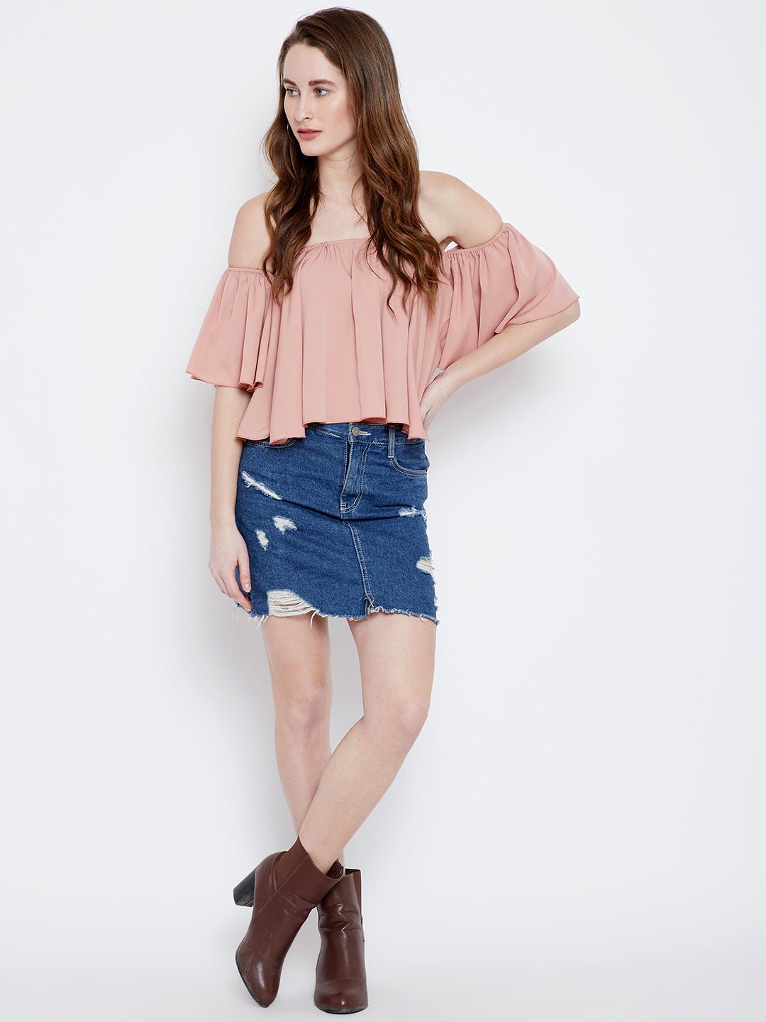 Pink Solid Bardot Top - #folk republic#