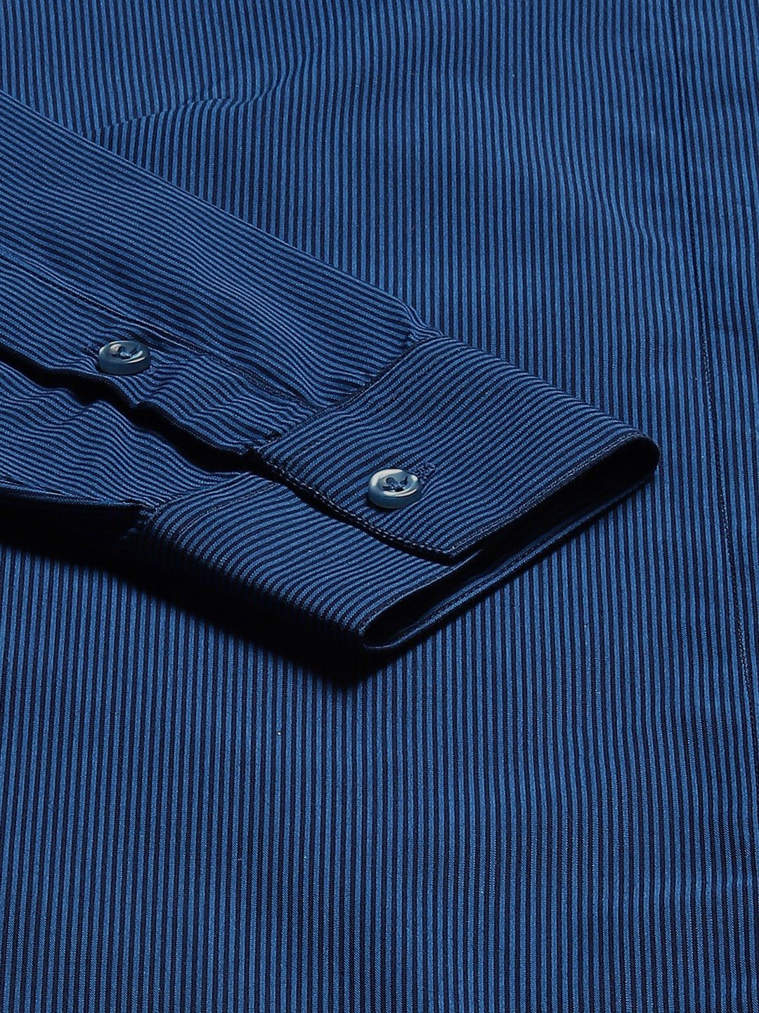 Women Blue & Navy Pin Striped Cotton Slim Fit Formal Shirt - #folk republic#