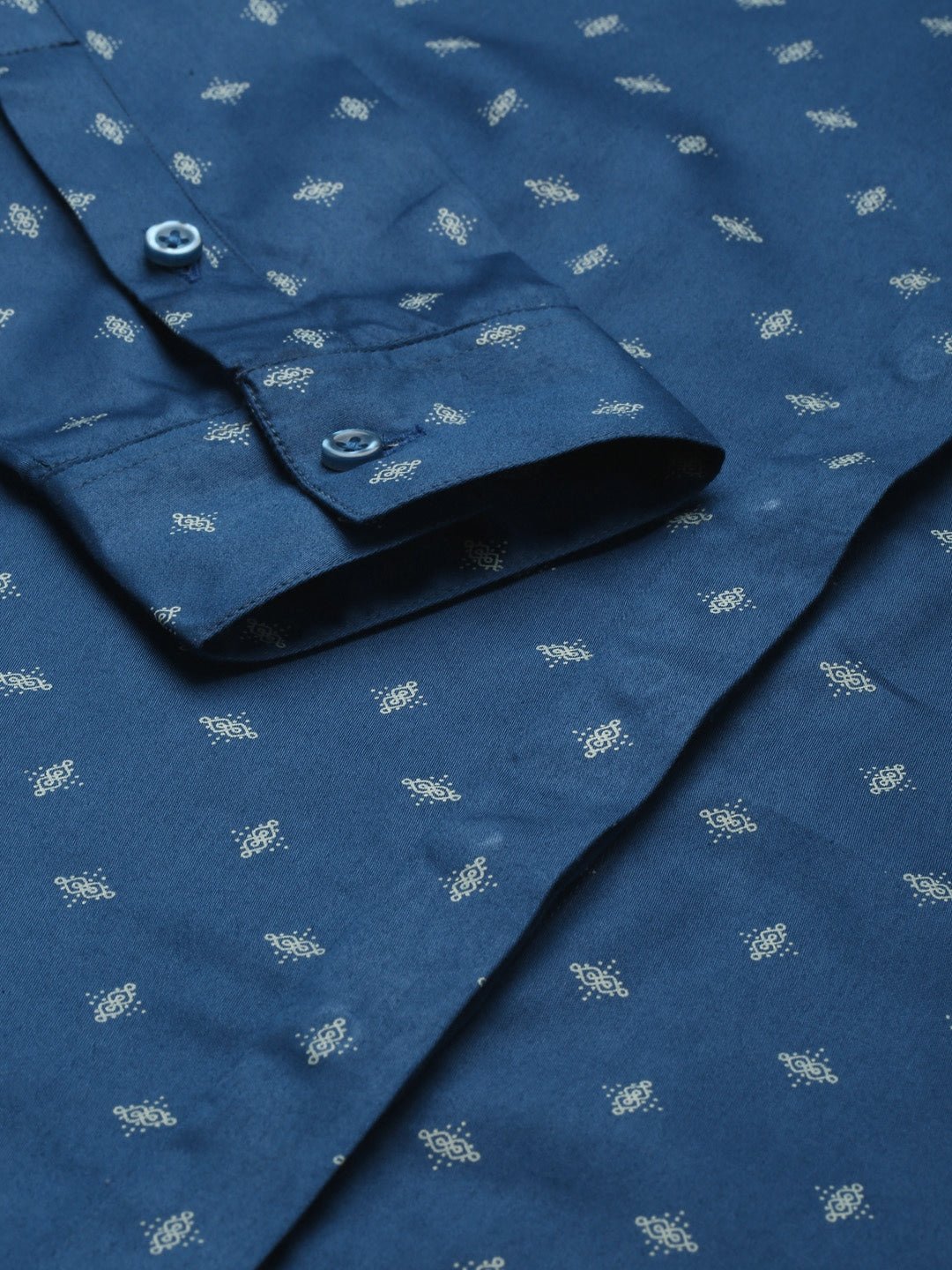 Women Blue Printed Cotton Slim Fit Formal Shirt - #folk republic#