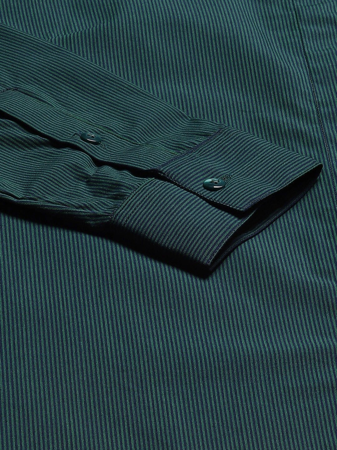 Women Green & Navy Pin Striped Cotton Slim Fit Formal Shirt - #folk republic#