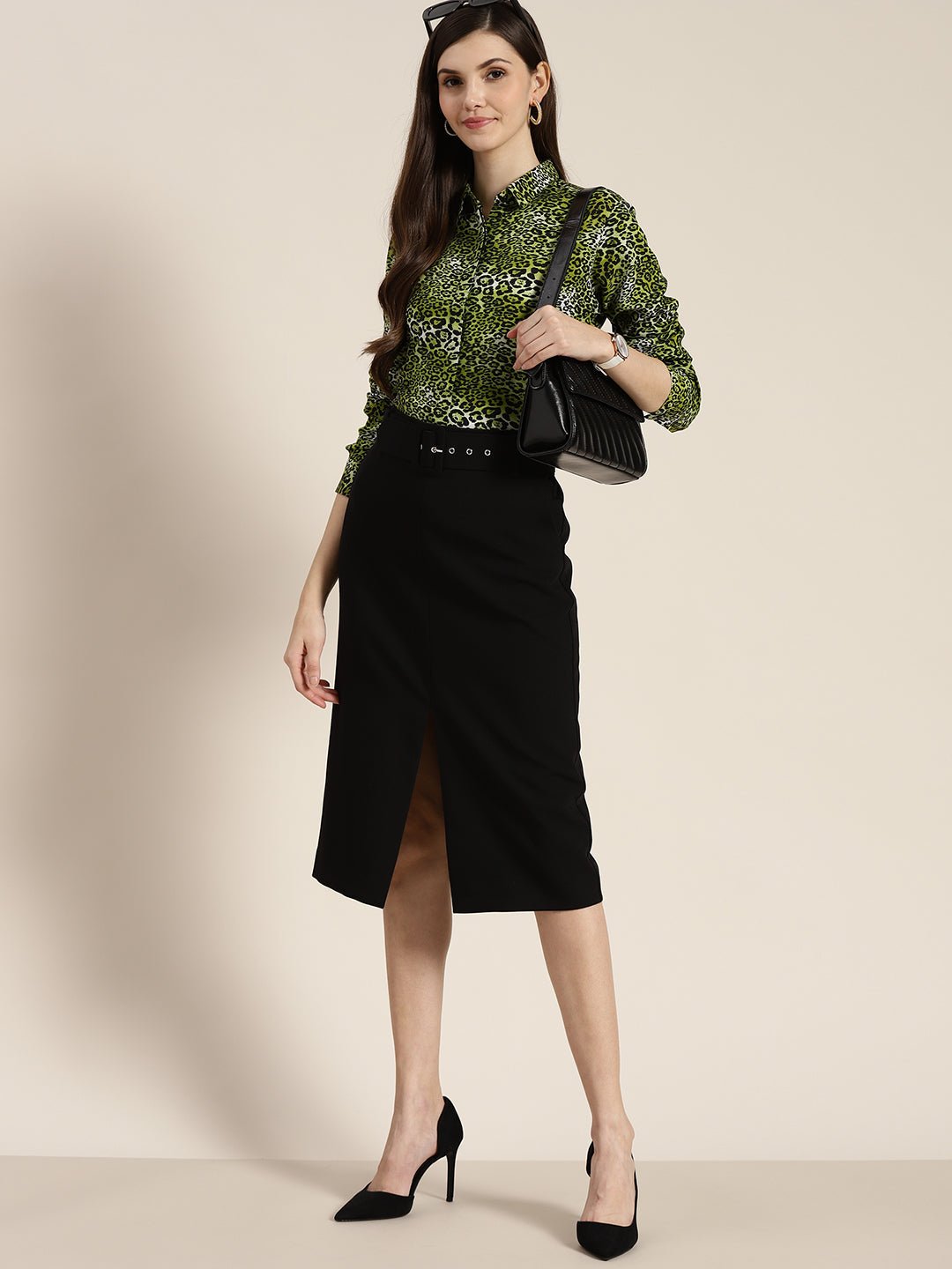 Women Green Printed Viscose Rayon Regular Fit Formal Shirt - #folk republic#