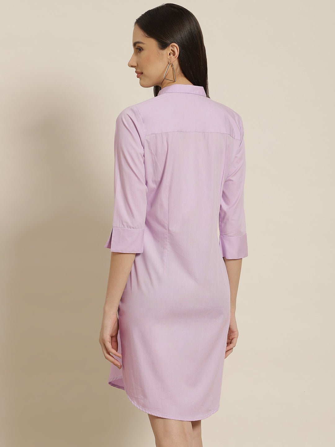 Women Lavender Solid Pure Cotton Regular Fit Shirt Dress - #folk republic#