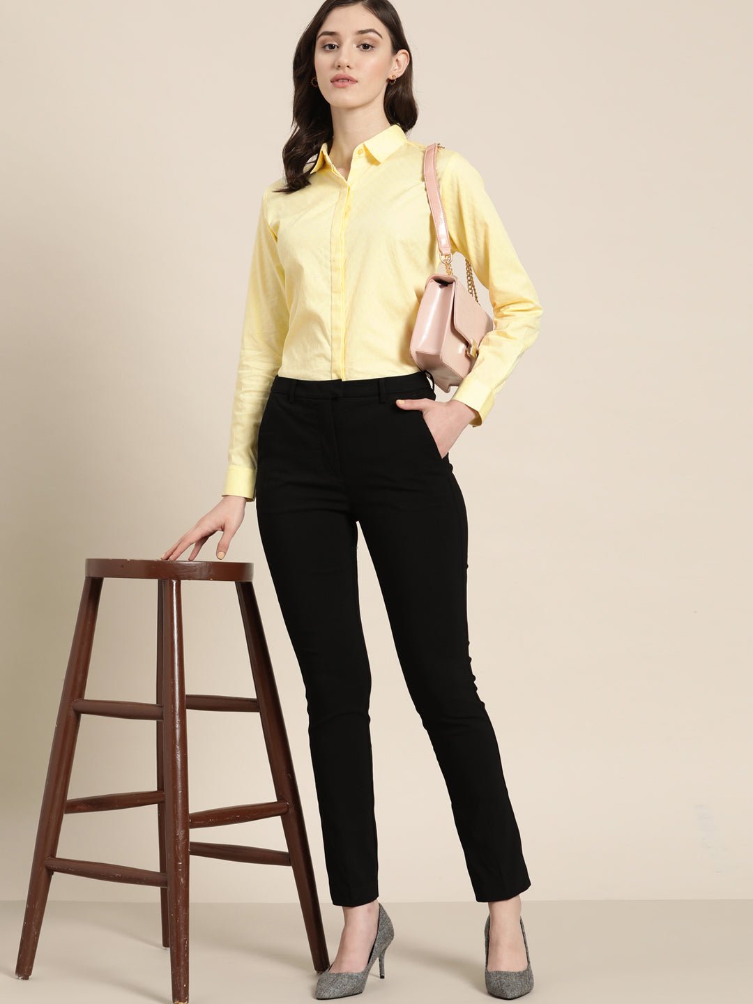 Women Lemon Solid Pure Cotton Regular Fit Formal Shirt - #folk republic#
