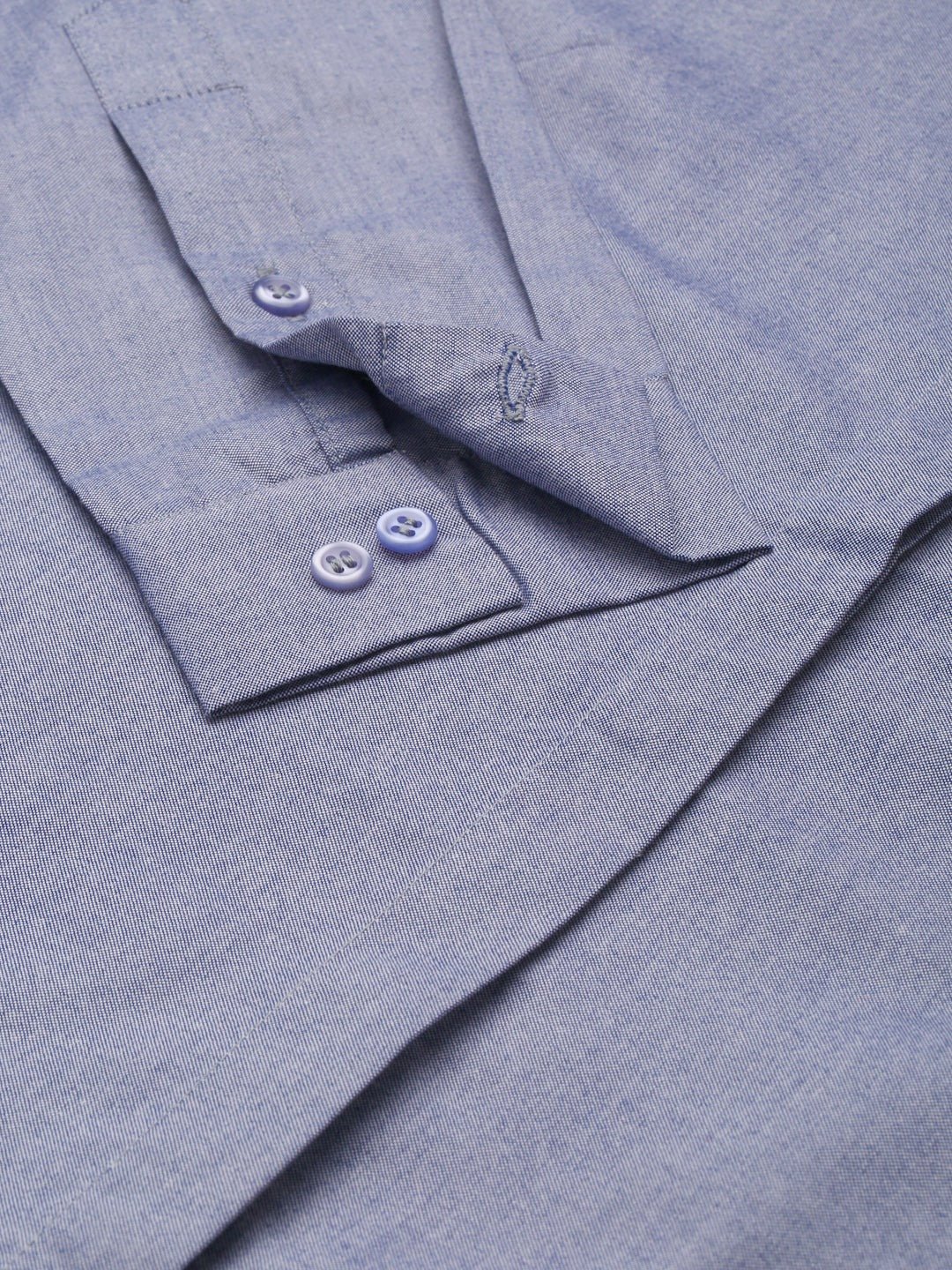Women Navy Solid Chambray Cotton Rich Slim Fit Formal Shirt - #folk republic#