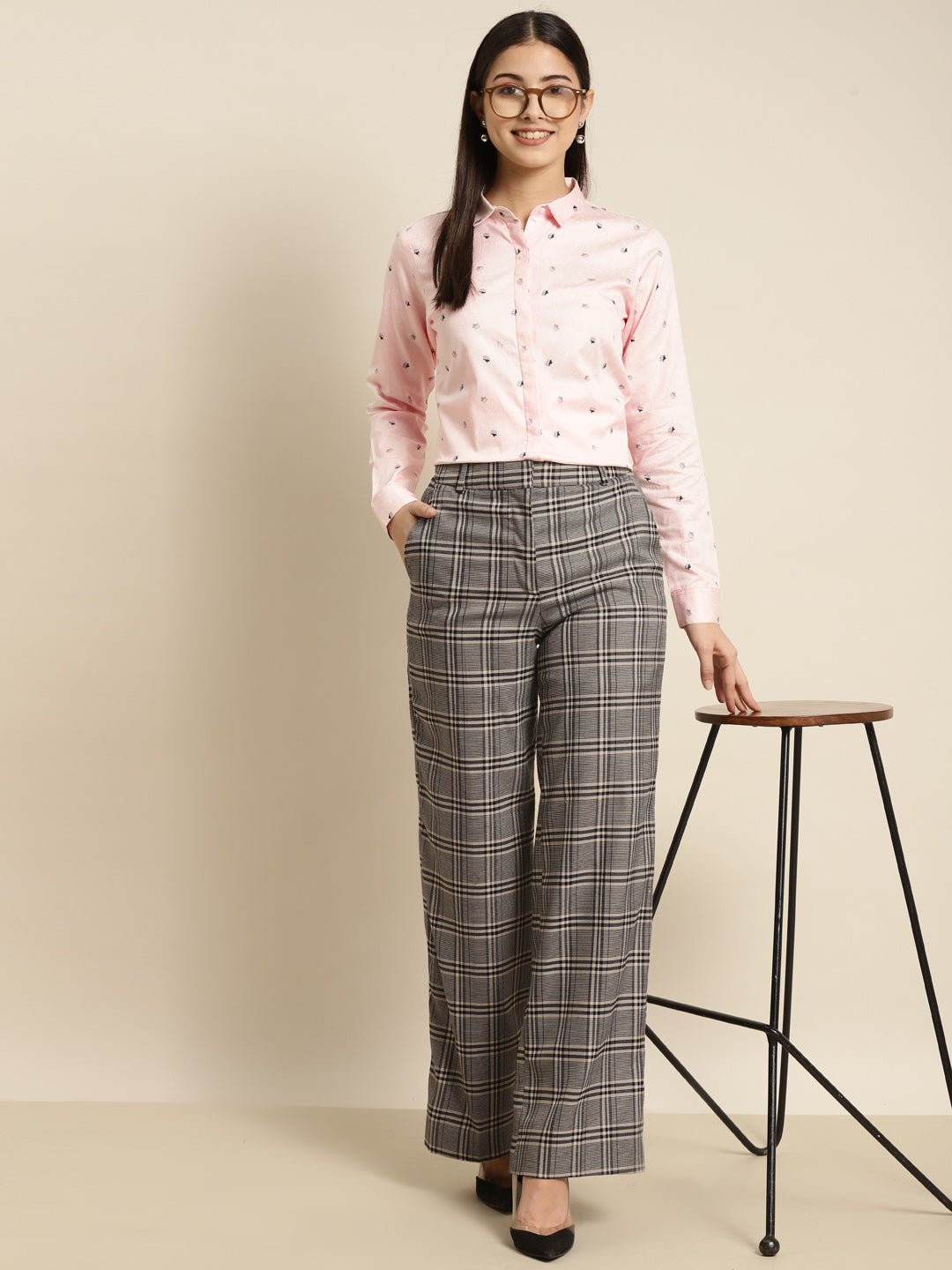 Women Pink Printed Pure Cotton Slim Fit Formal Shirt - #folk republic#