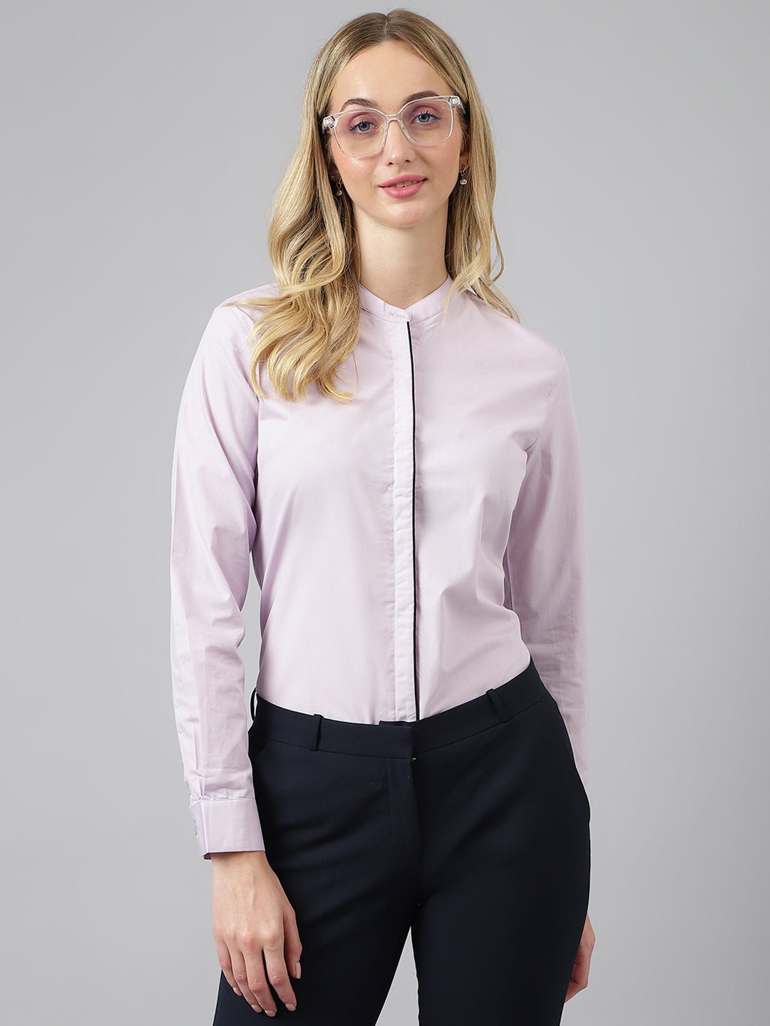 Women Purple Solid Pure Cotton Regular Fit Formal Shirt - #folk republic#