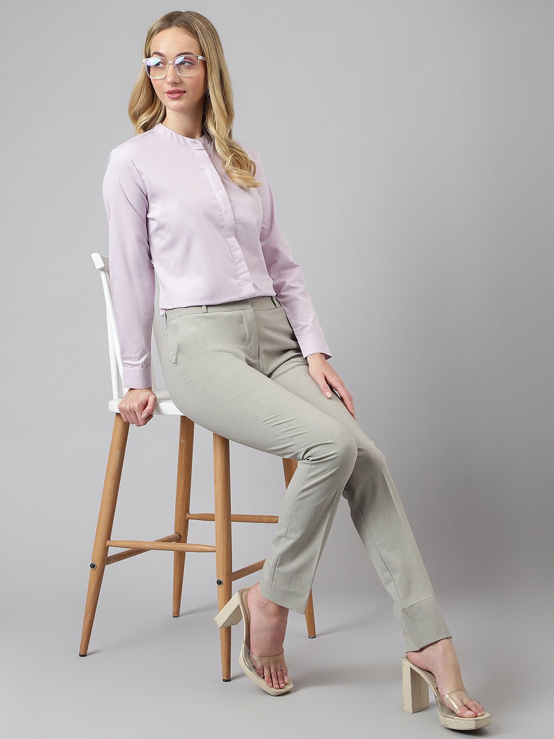 Women Purple Solid Pure Cotton Regular Fit Formal Shirt - #folk republic#