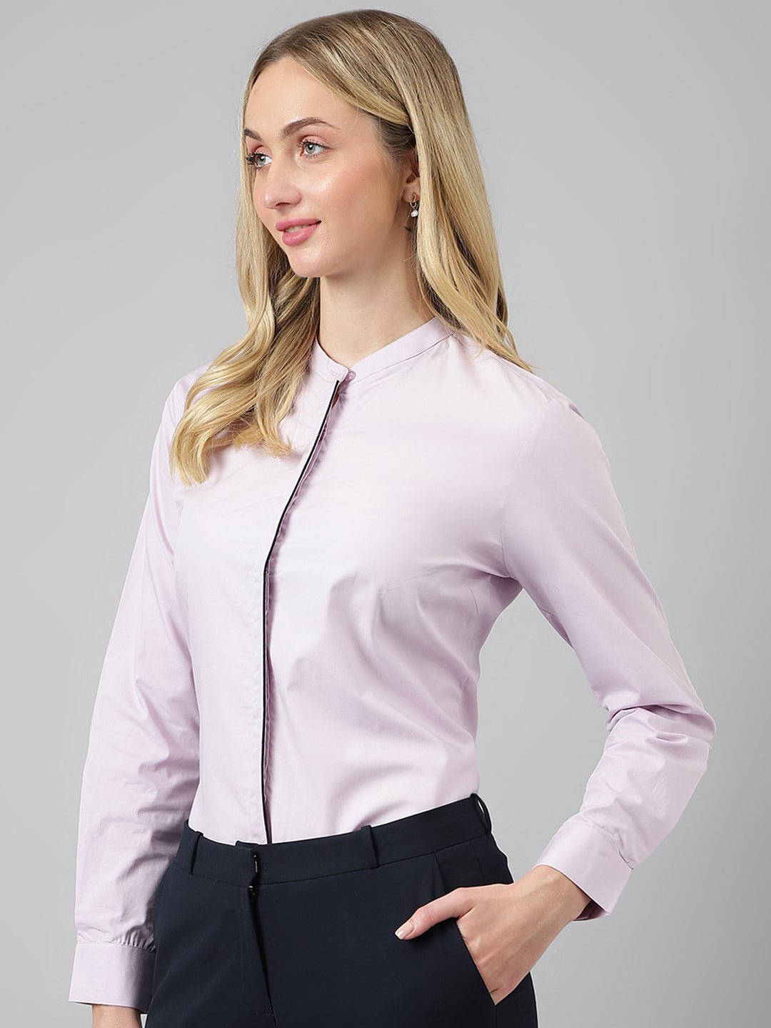 Women Purple Solid Pure Cotton Regular Fit Formal Shirt - #folk republic#