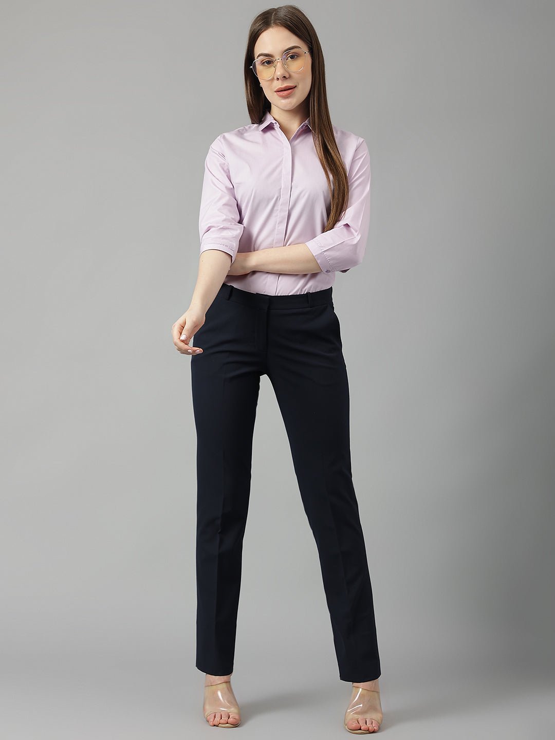 Women Purple Solid Pure Cotton Slim Fit Formal Shirt - #folk republic#