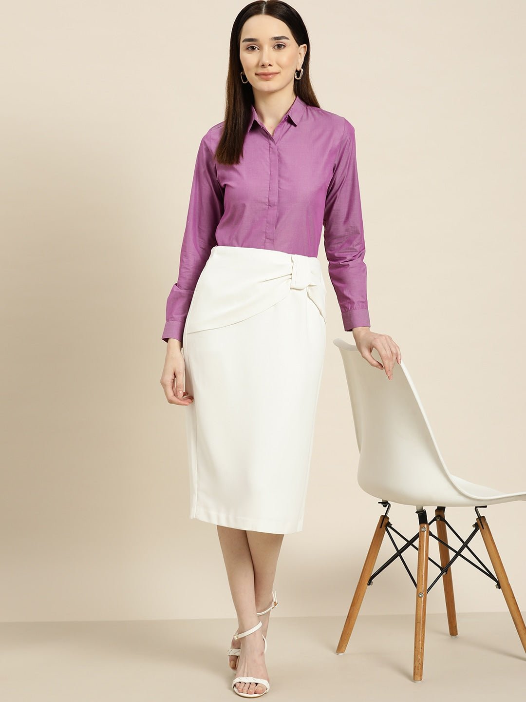Women Purple Solids Pure Cotton Slim Fit Formal Shirt - #folk republic#