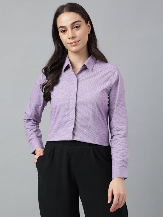 Women Purple & White Solid Pure Cotton Regular Fit Formal Shirt - #folk republic#