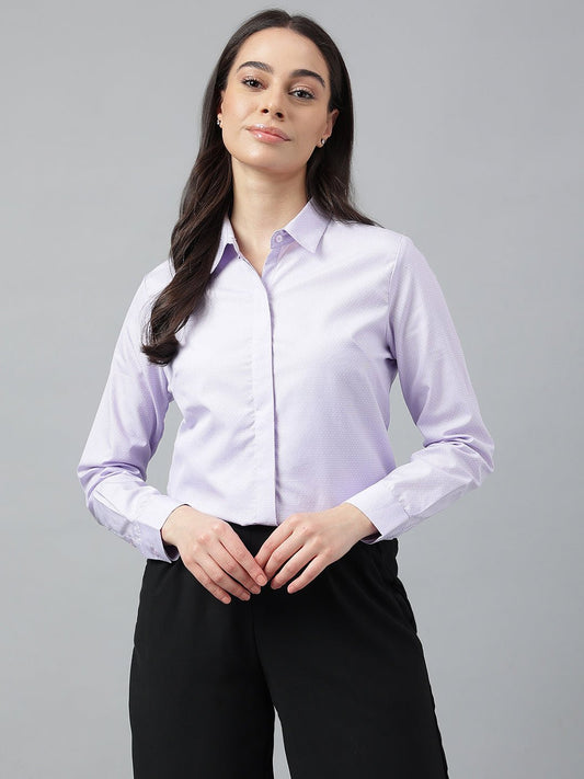 Women Purple & White Stripes Pure Cotton Regular Fit Formal Shirt - #folk republic#