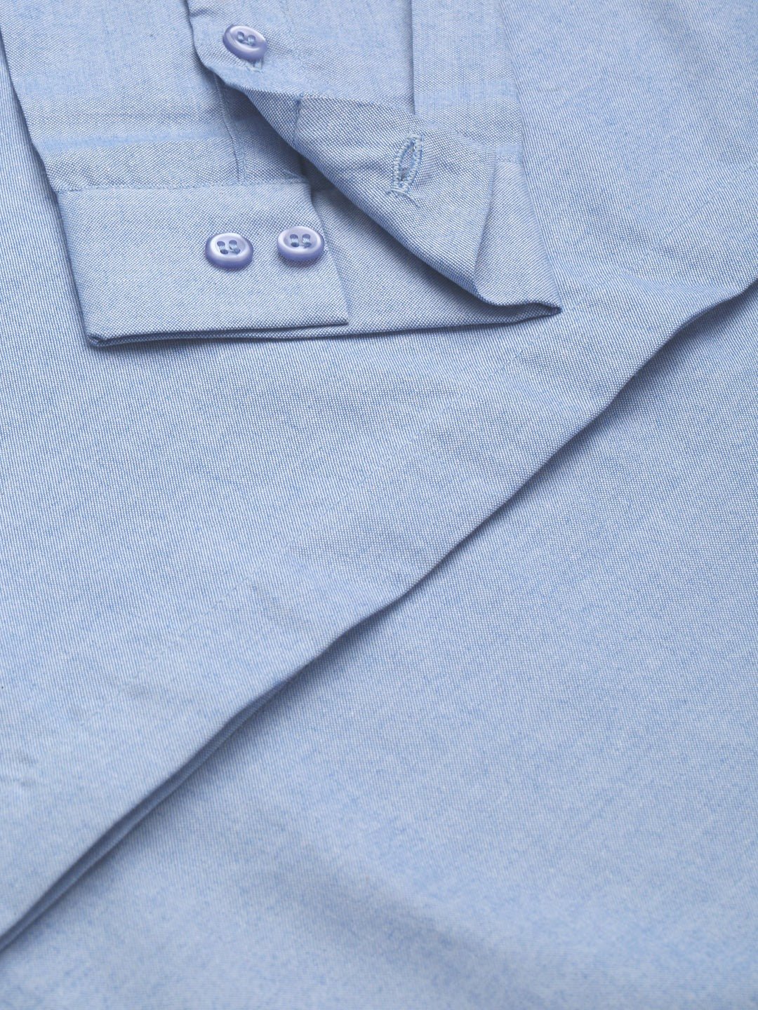 Women Sky Blue Solid Chambray Cotton Rich Slim Fit Formal Shirt - #folk republic#