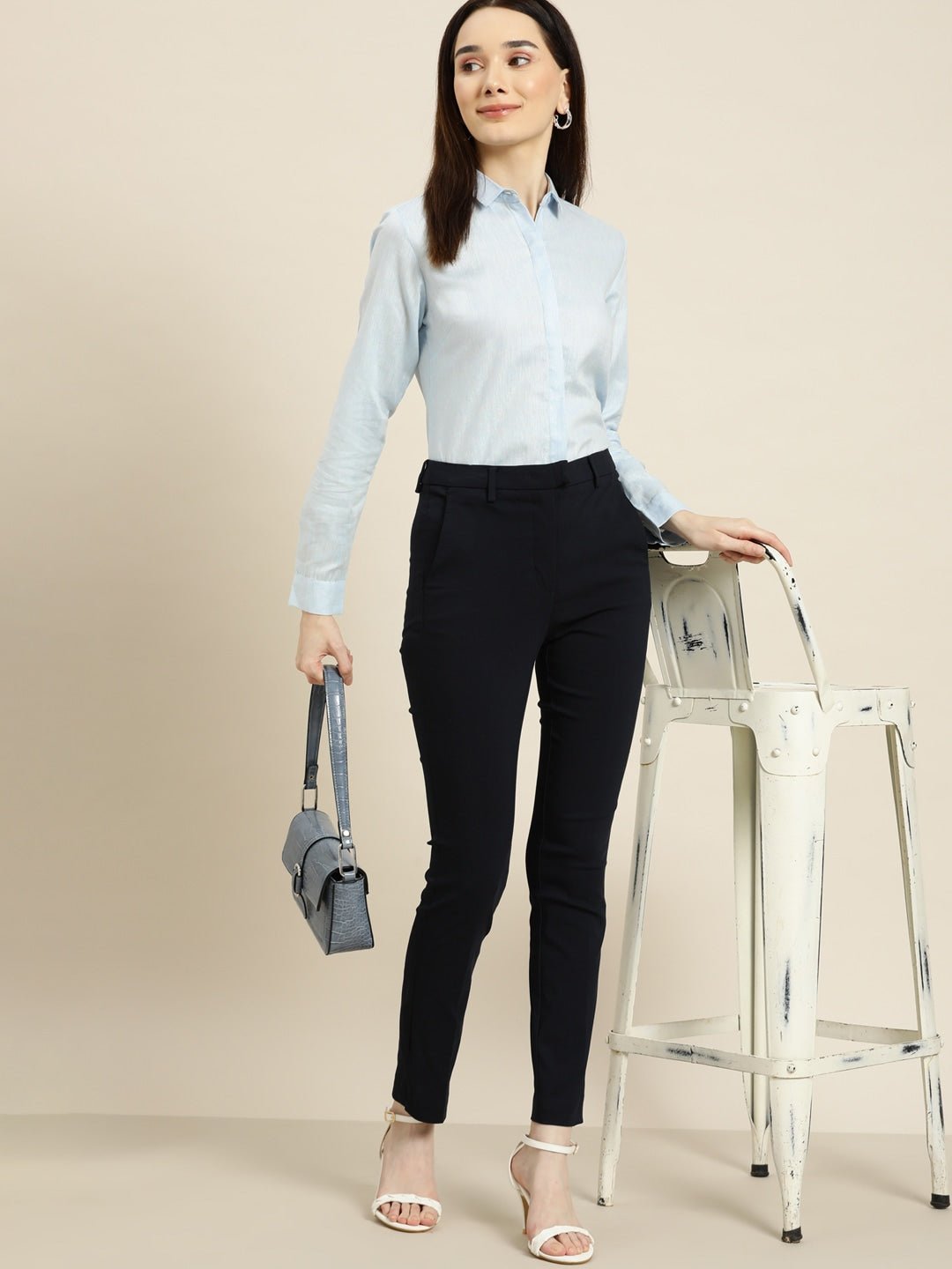 Women Sky Solids Linen Cotton Slim Fit Formal Shirt - #folk republic#
