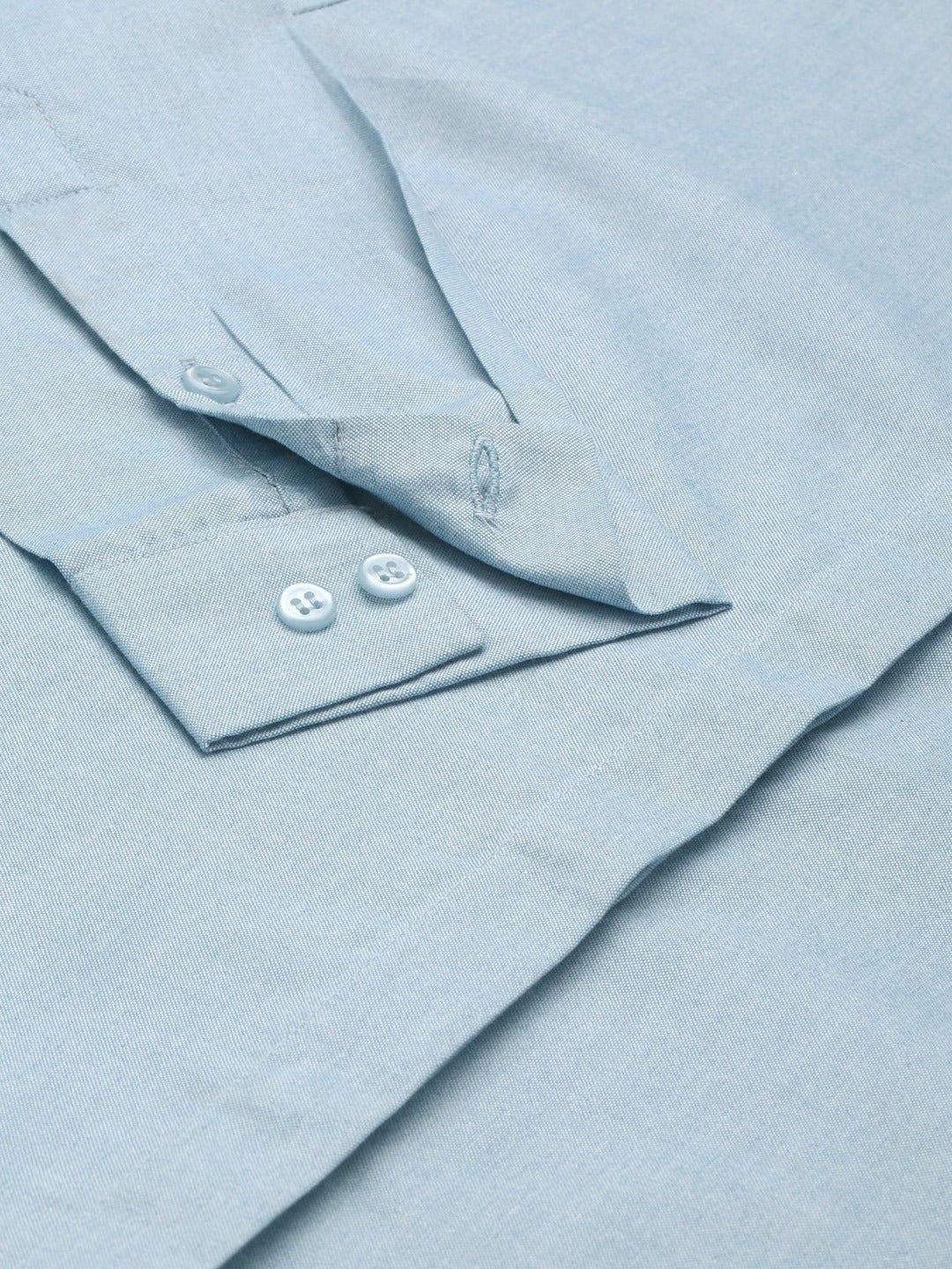 Women Turquoise Blue Solid Chambray Cotton Rich Slim Fit Formal Shirt - #folk republic#
