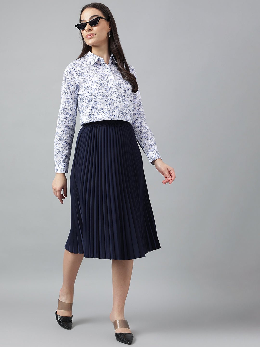 Women White & Blue Prints Pure Cotton Regular Fit Formal Shirt - #folk republic#