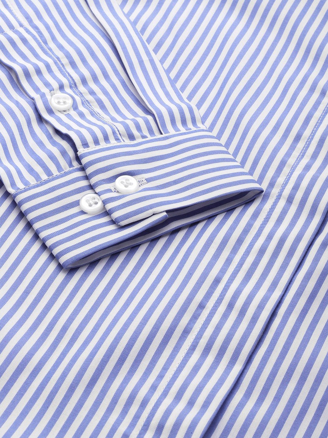 Women White & Blue Stripes Pure Cotton Slim Fit Formal Shirt - #folk republic#