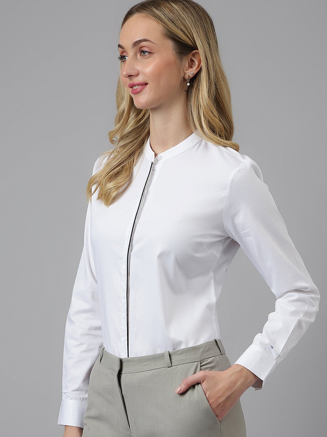 Women White Solid Pure Cotton Regular Fit Formal Shirt - #folk republic#