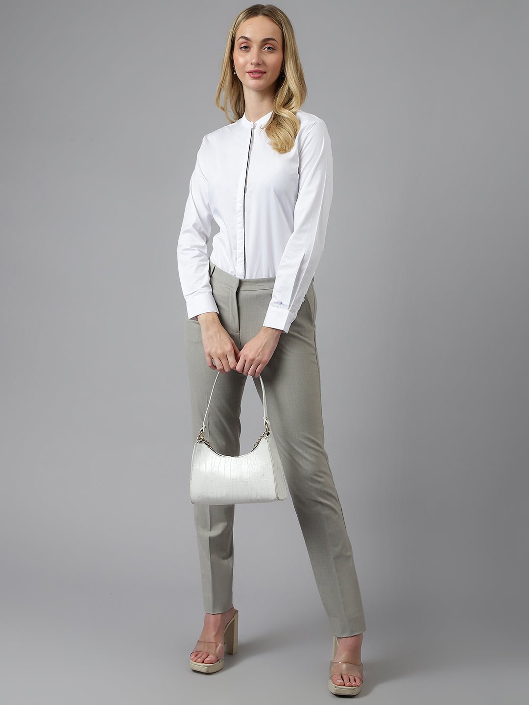 Women White Solid Pure Cotton Regular Fit Formal Shirt - #folk republic#
