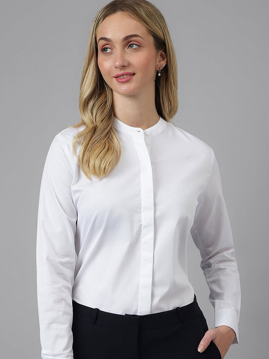 Women White Solid Pure Cotton Regular Fit Formal Shirt - #folk republic#